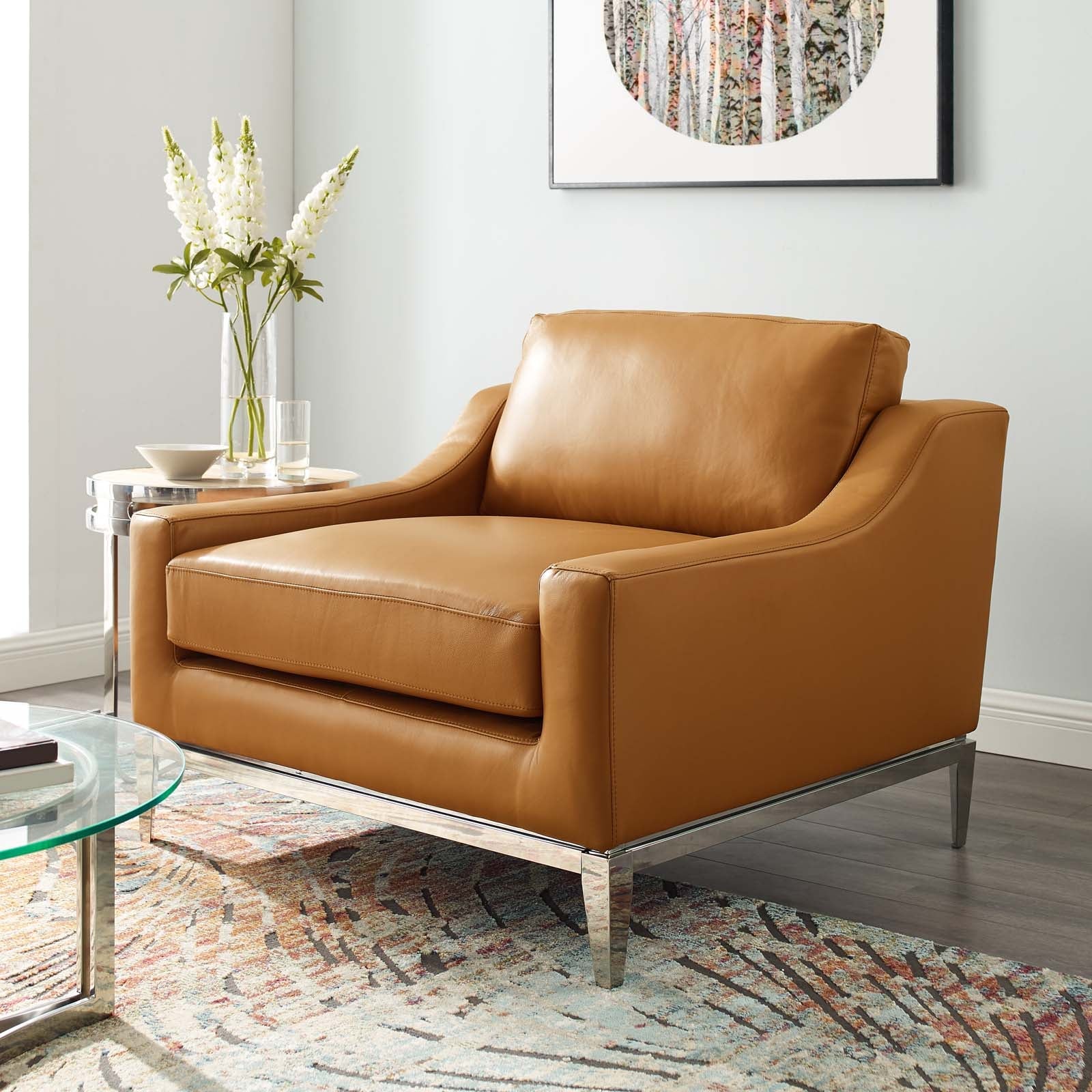 Modway Harness Stainless Steel Base Leather Armchair | Armchairs | 