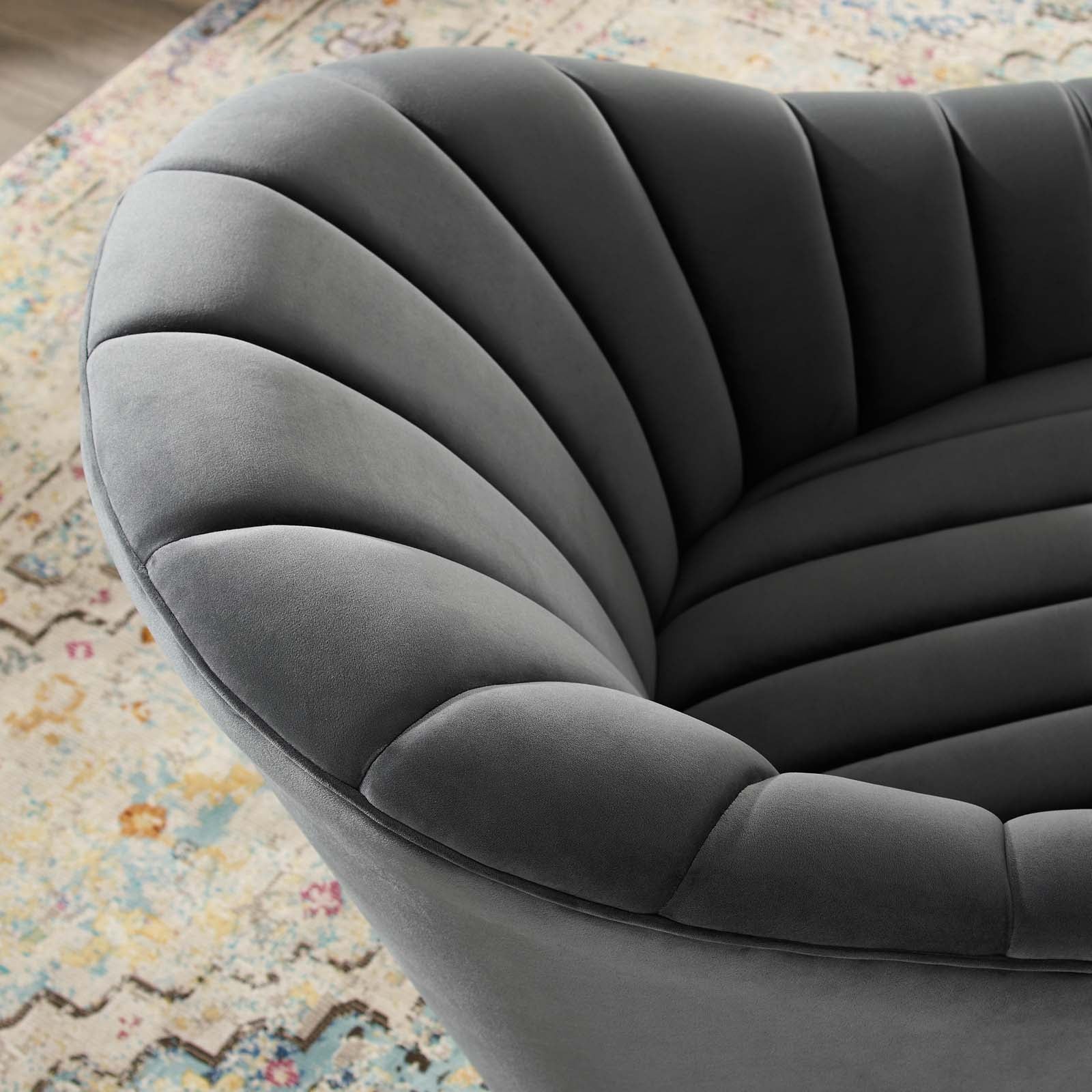Modway Buoyant Vertical Channel Tufted Accent Lounge Performance Velvet Swivel Chair | Lounge Chairs | 