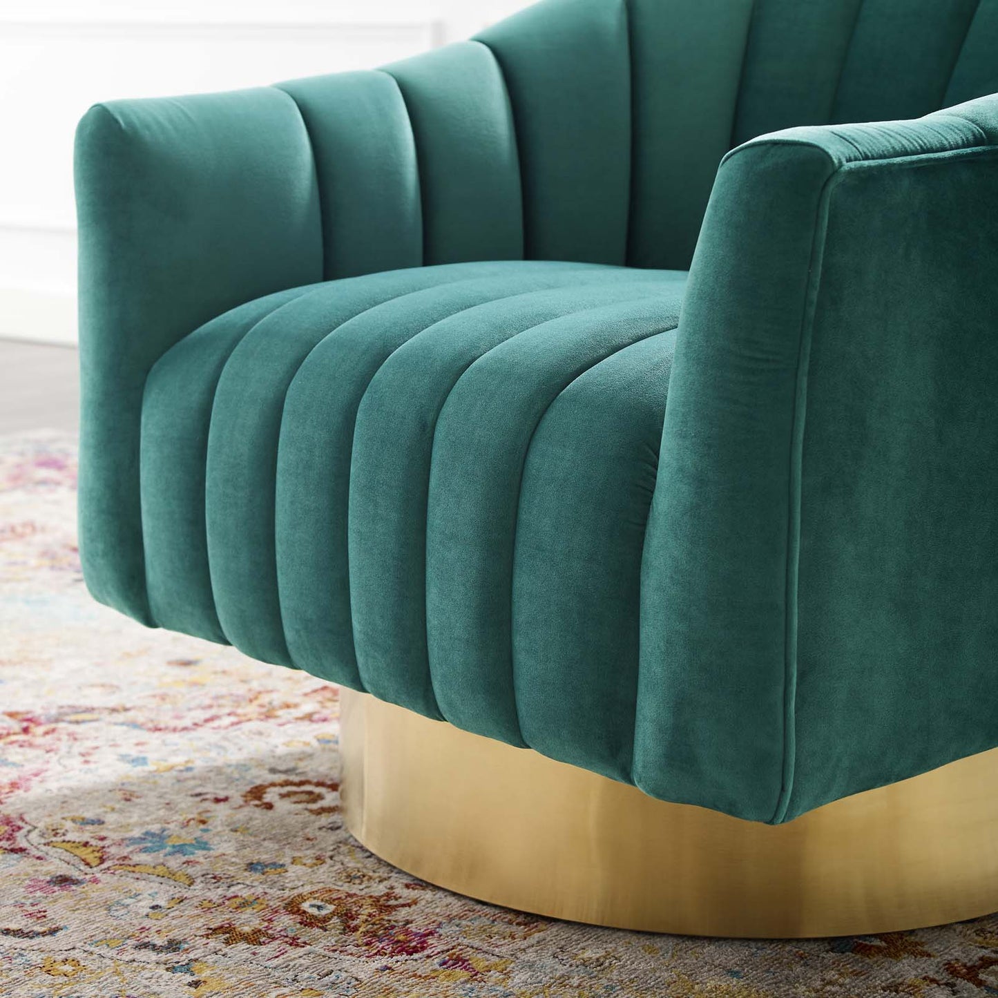 Modway Buoyant Vertical Channel Tufted Accent Lounge Performance Velvet Swivel Chair | Lounge Chairs | 