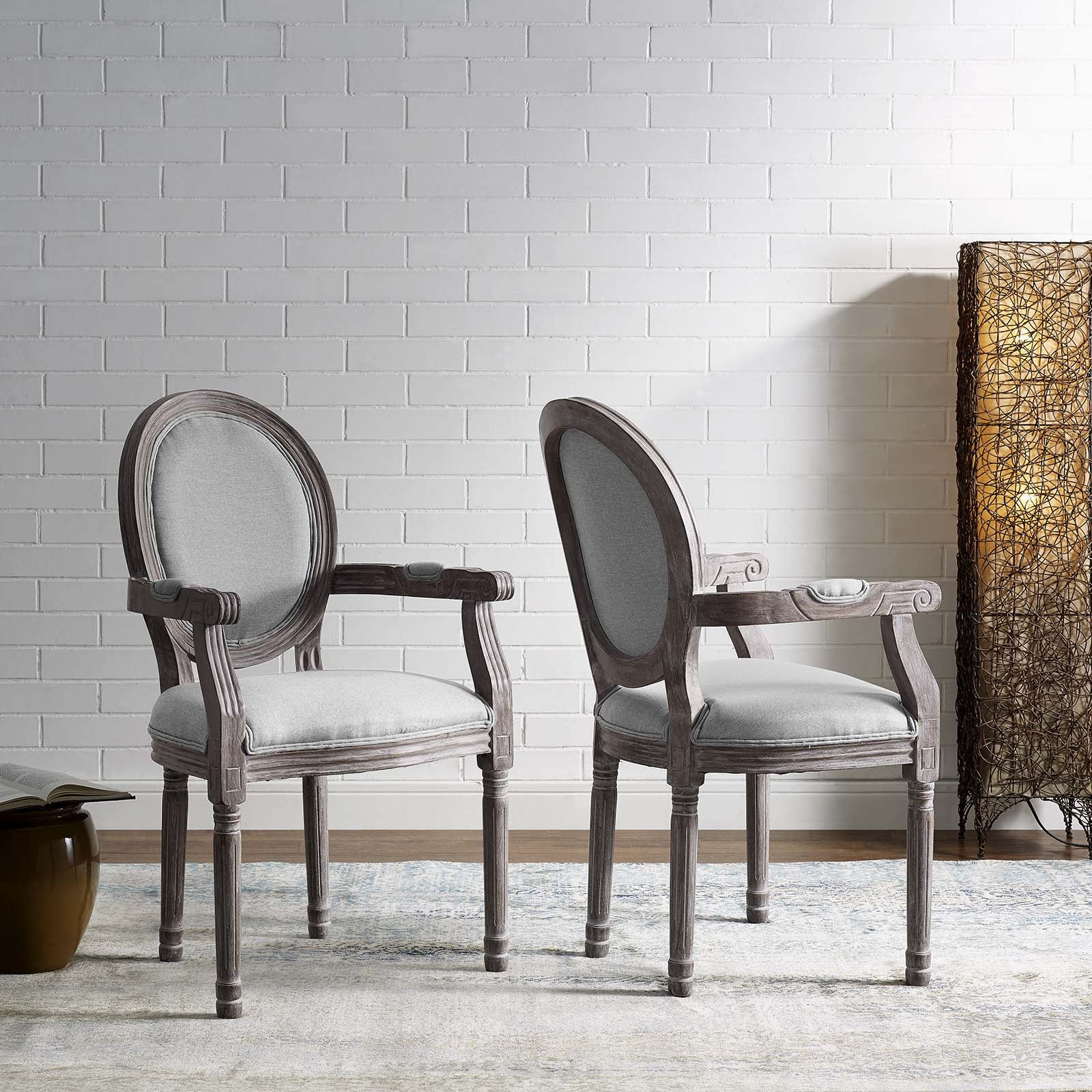 Modway Emanate Dining Armchair Upholstered Fabric Set of 2 | Dining Chairs