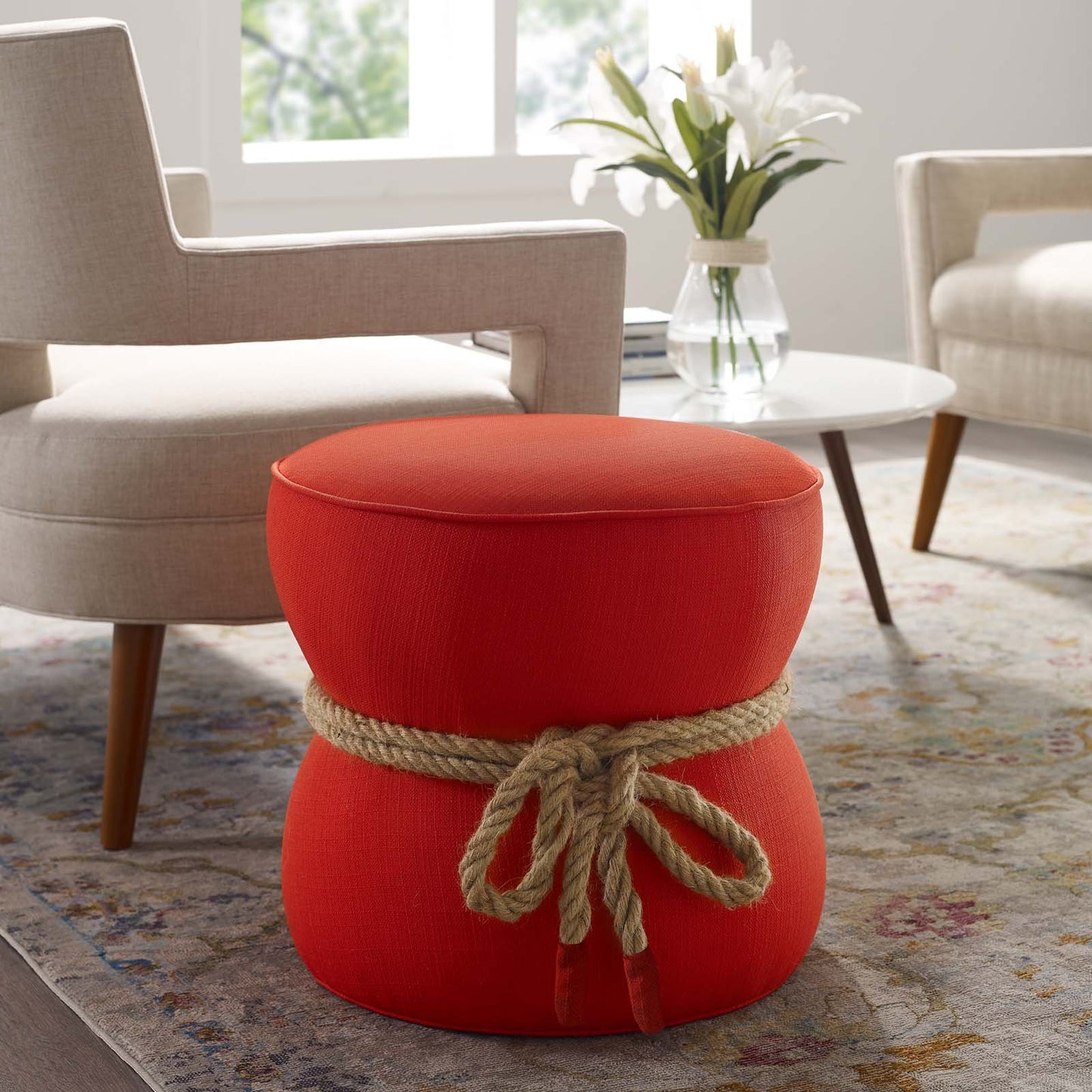 Modway Beat Nautical Rope Upholstered Fabric Ottoman