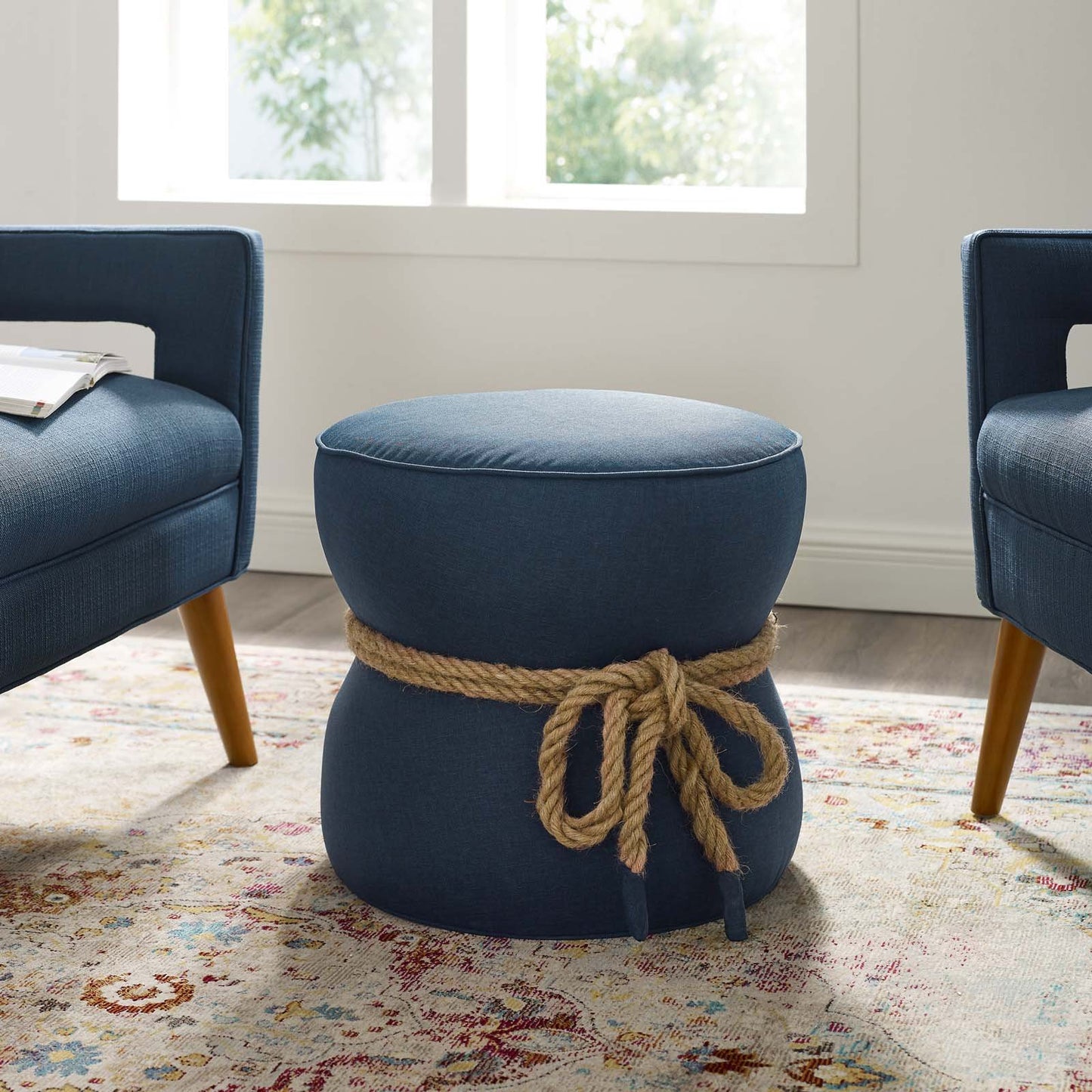 Modway Beat Nautical Rope Upholstered Fabric Ottoman