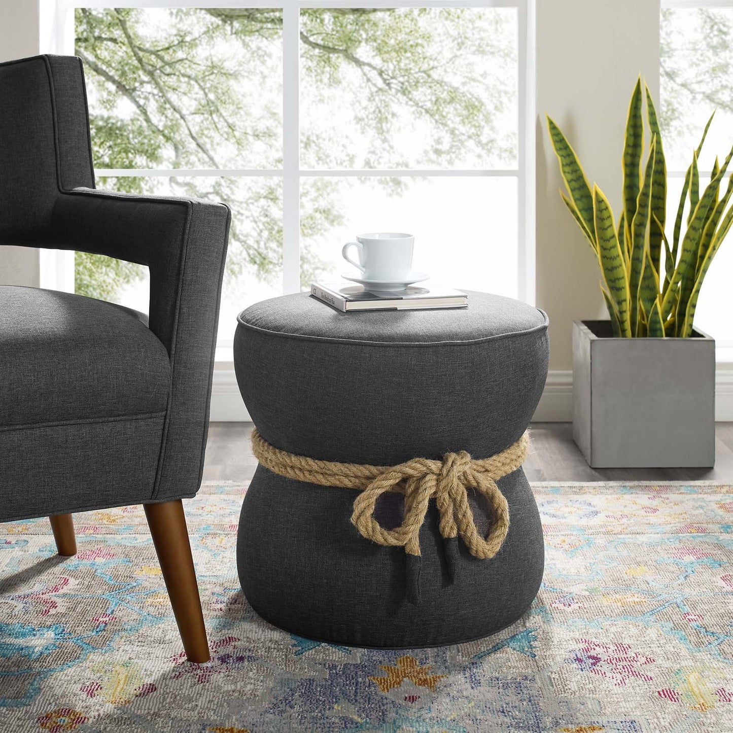 Modway Beat Nautical Rope Upholstered Fabric Ottoman