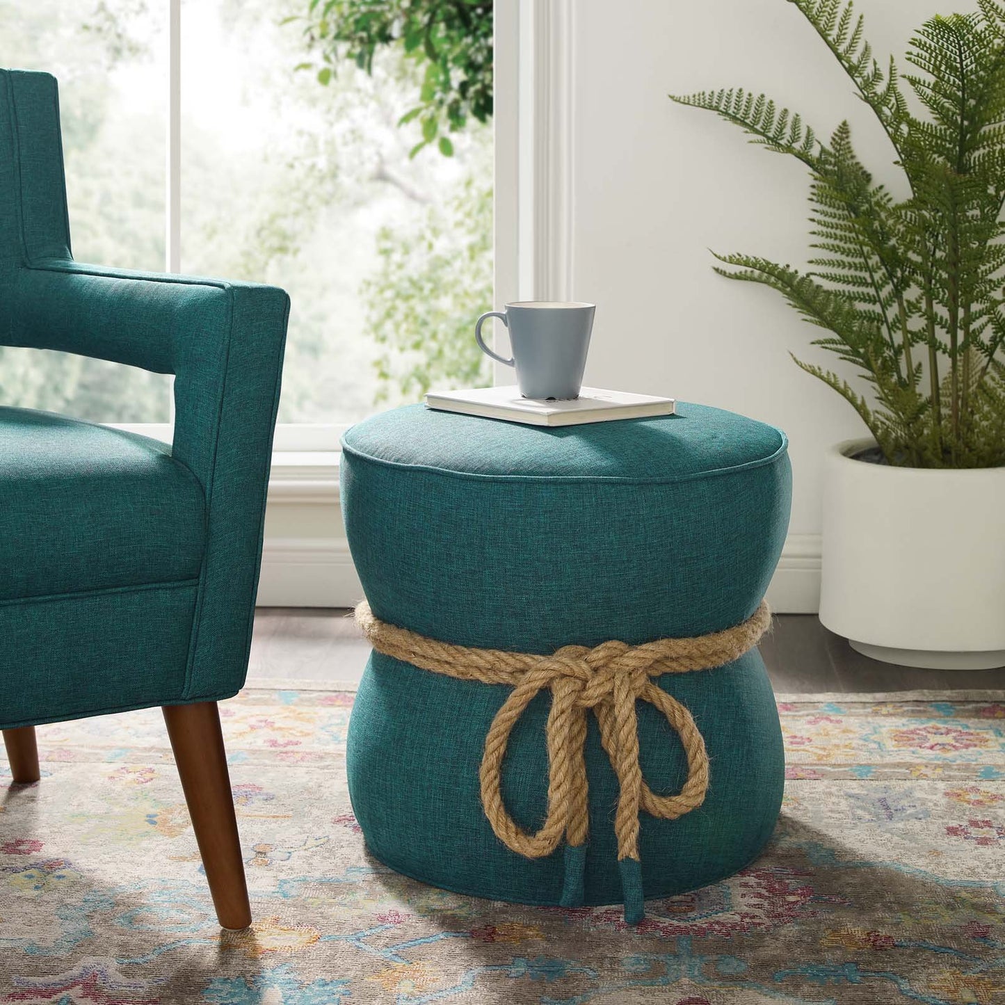 Modway Beat Nautical Rope Upholstered Fabric Ottoman