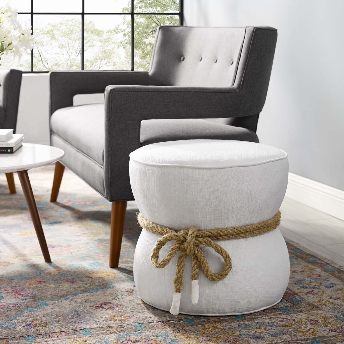 Modway Beat Nautical Rope Upholstered Fabric Ottoman