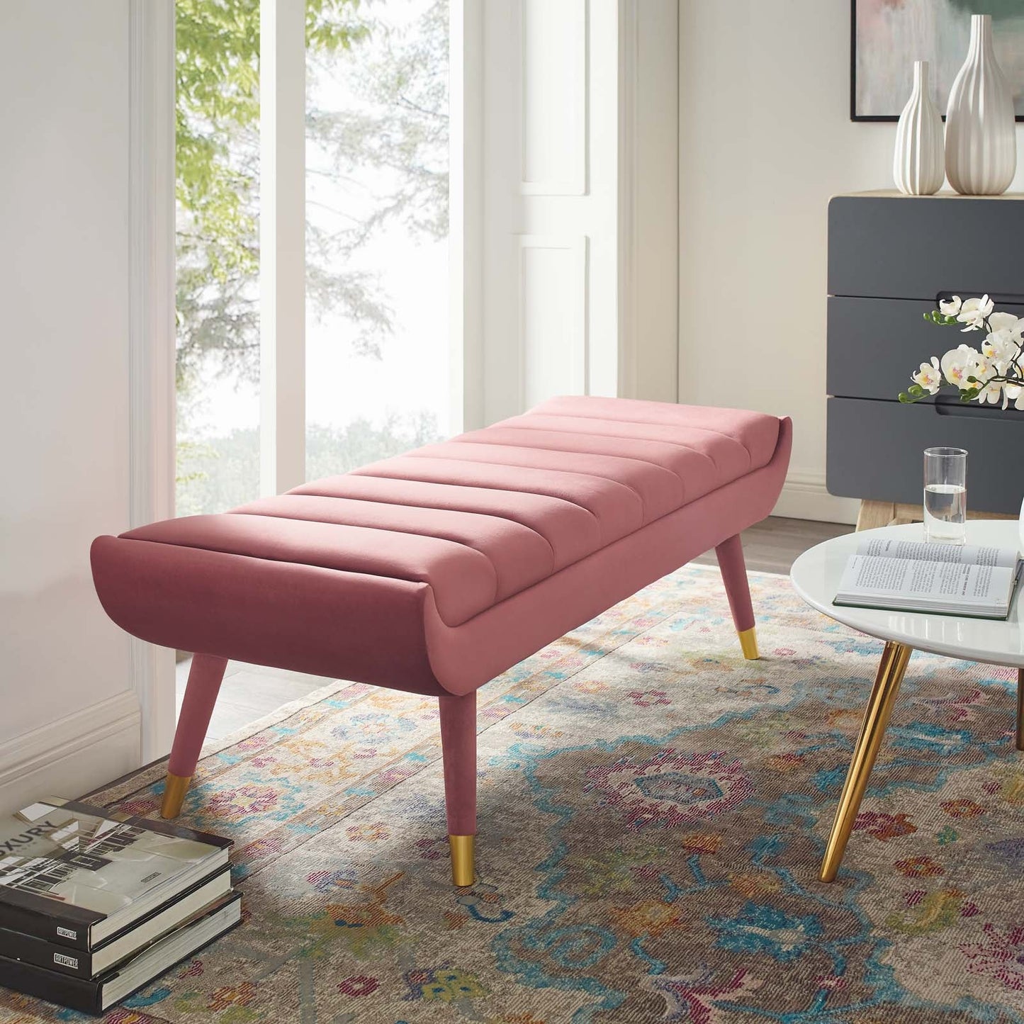 Modway Guess Channel Tufted Performance Velvet Accent Bench | Stools & Benches
