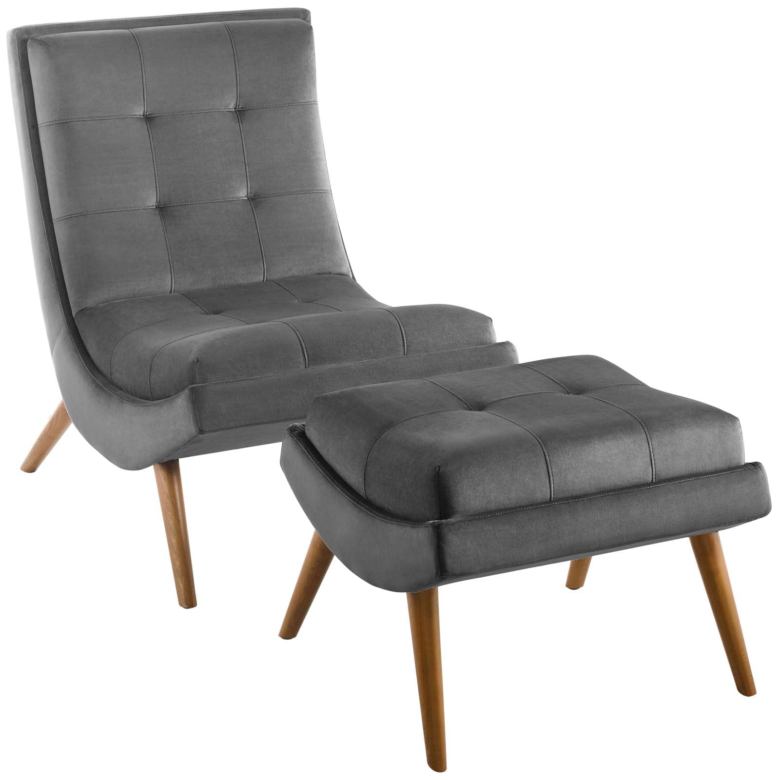 Modway Ramp Upholstered Performance Velvet Lounge Chair and Ottoman Set | Lounge Chairs | Modishstore-11