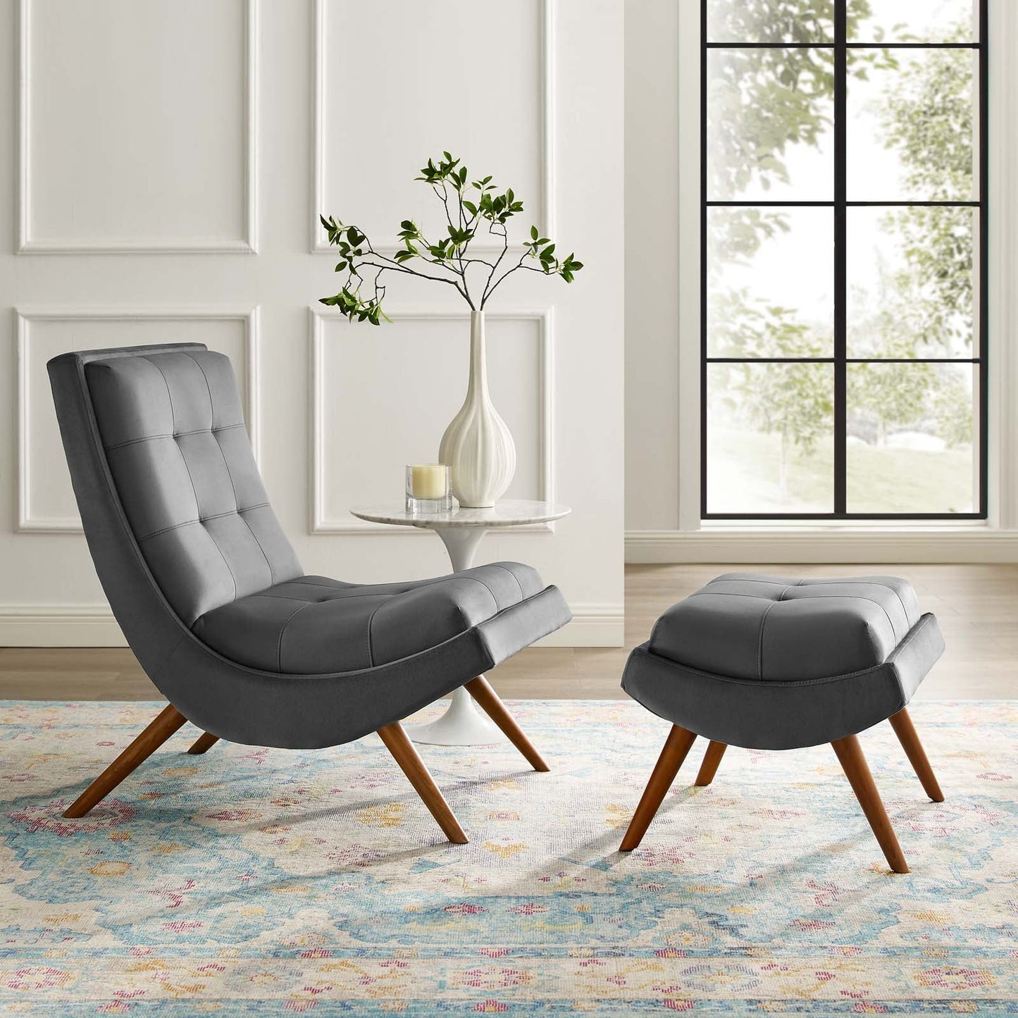 Modway Ramp Upholstered Performance Velvet Lounge Chair and Ottoman Set | Lounge Chairs | Modishstore