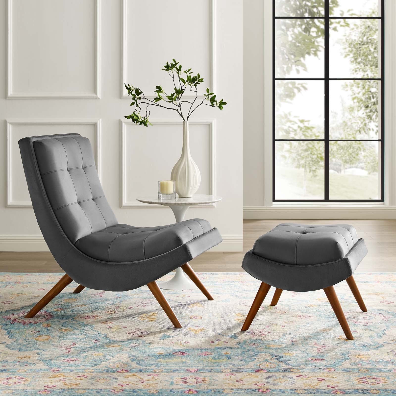 Modway Ramp Upholstered Performance Velvet Lounge Chair and Ottoman Set | Lounge Chairs | Modishstore