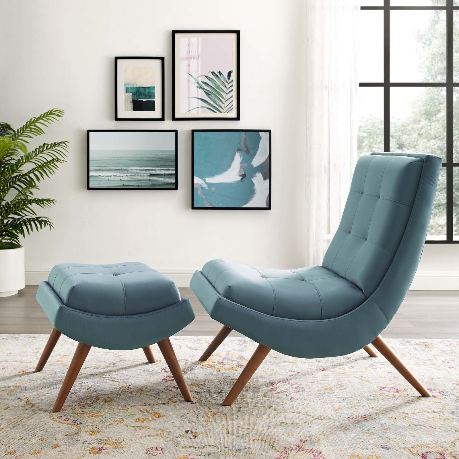 Modway Ramp Upholstered Performance Velvet Lounge Chair and Ottoman Set | Lounge Chairs | Modishstore-15