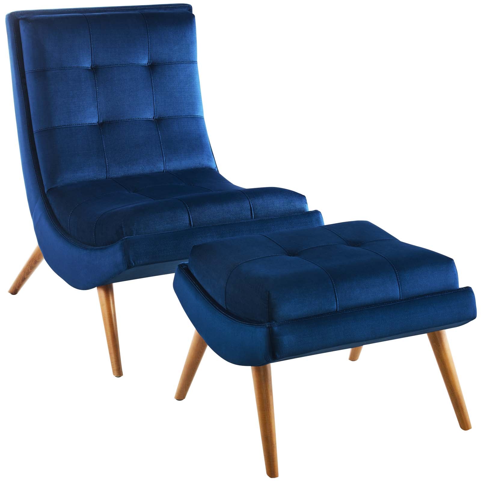 Modway Ramp Upholstered Performance Velvet Lounge Chair and Ottoman Set | Lounge Chairs | Modishstore-7