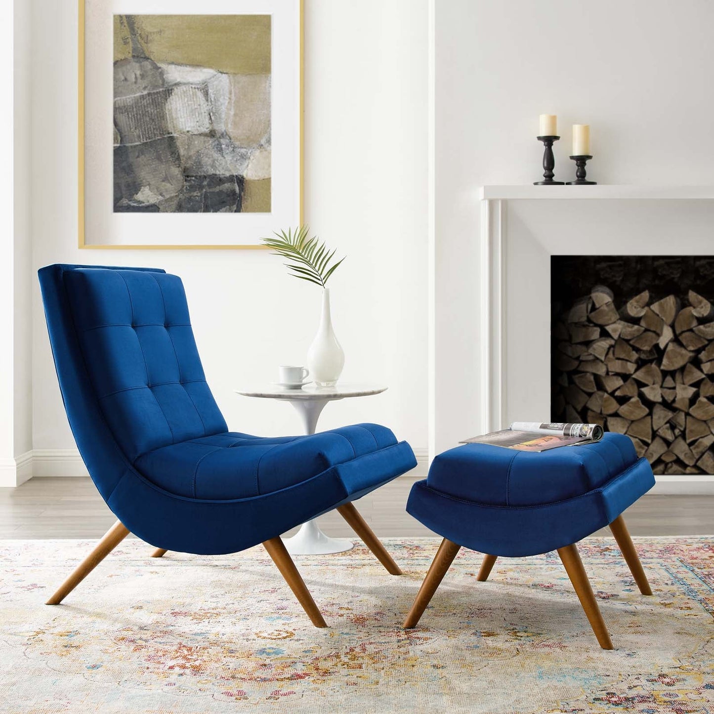 Modway Ramp Upholstered Performance Velvet Lounge Chair and Ottoman Set | Lounge Chairs | Modishstore-8