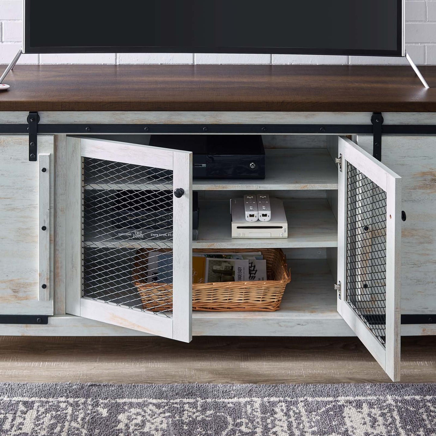 Modway Bennington 70" Rustic Sliding Door Buffet Table Sideboard