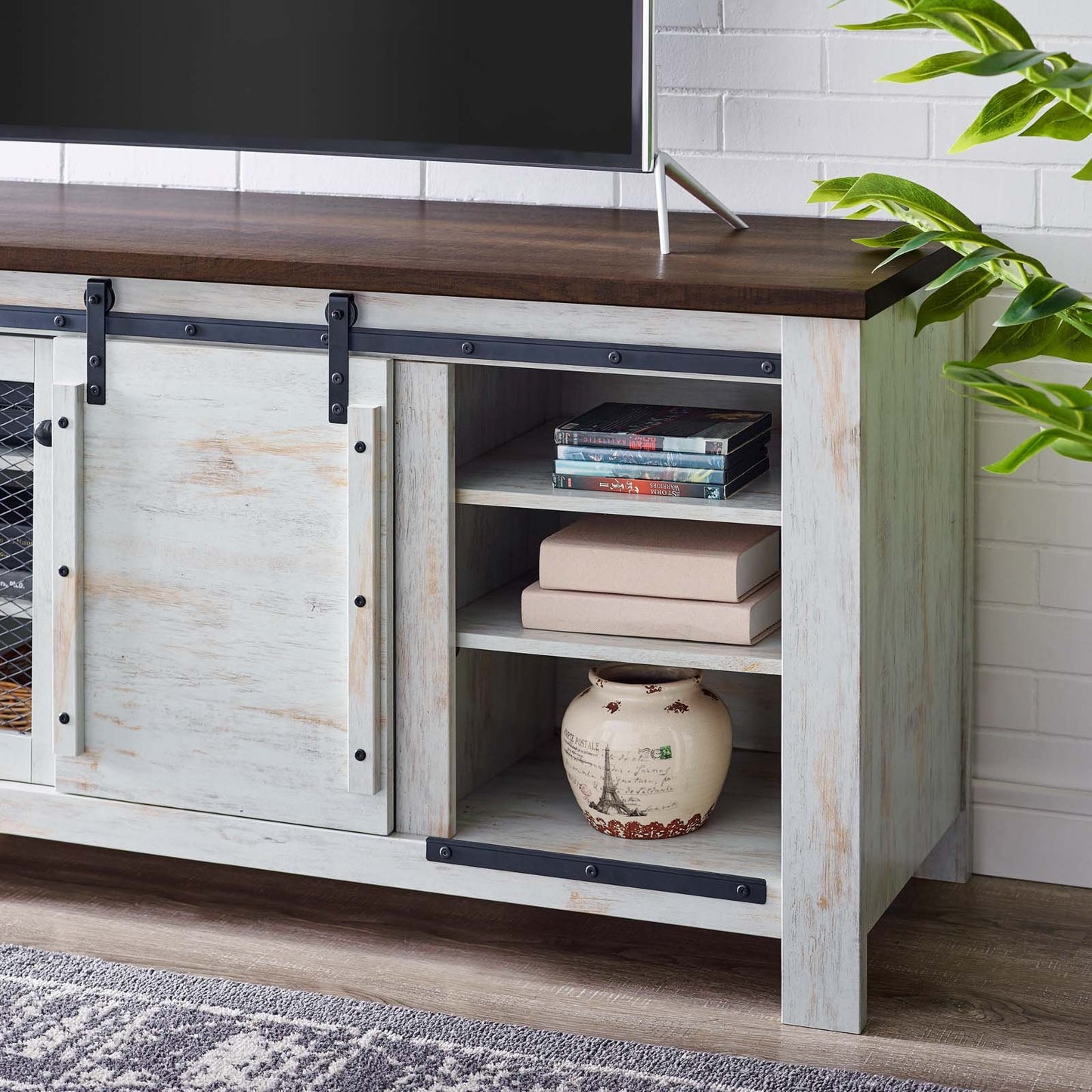 Modway Bennington 70" Rustic Sliding Door Buffet Table Sideboard