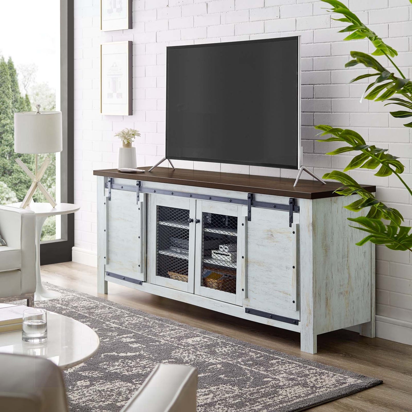 Modway Bennington 70" Rustic Sliding Door Buffet Table Sideboard