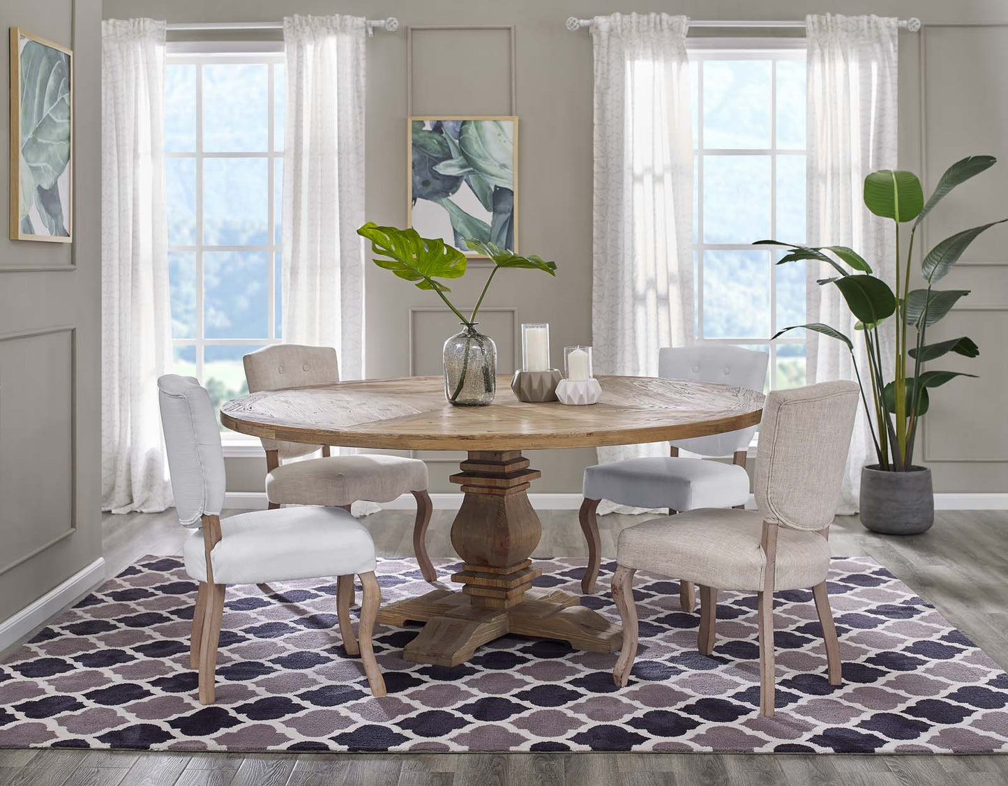 Modway Column 71" Round Pine Wood Dining Table | Dining Tables