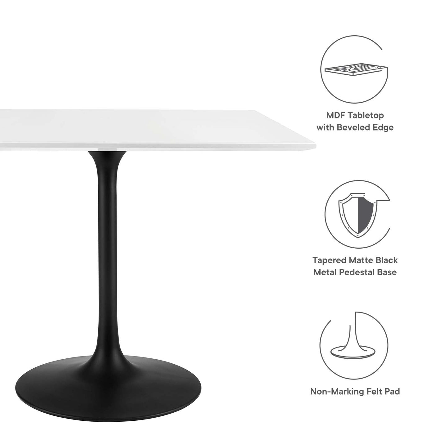 Modway Lippa 36" Square Wood Top Dining Table in White - EEI-3514