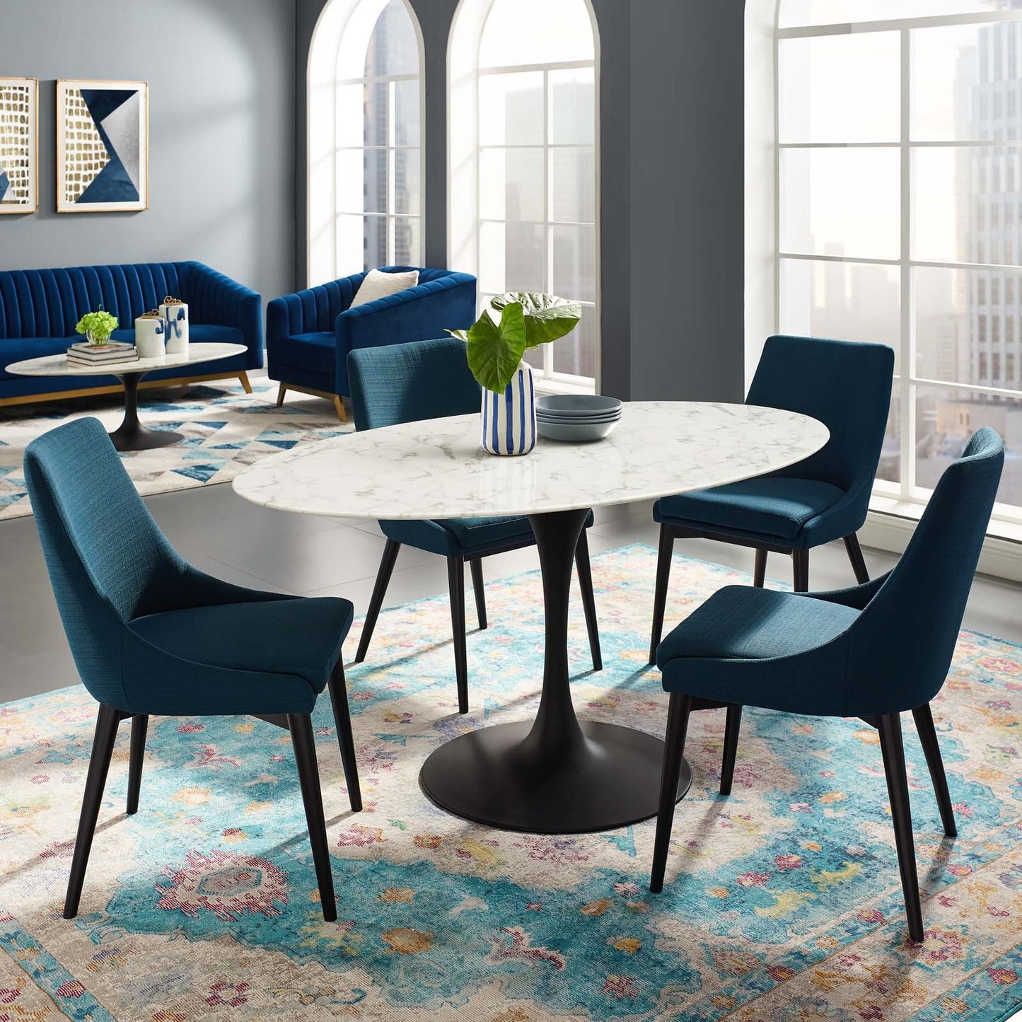 Modway Lippa 60" Oval Artificial Marble Dining Table