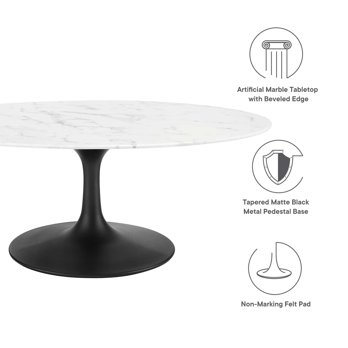 Modway Lippa 42" Oval-Shaped Artificial Marble Coffee Table-EEI-3534 - EEI-3534
