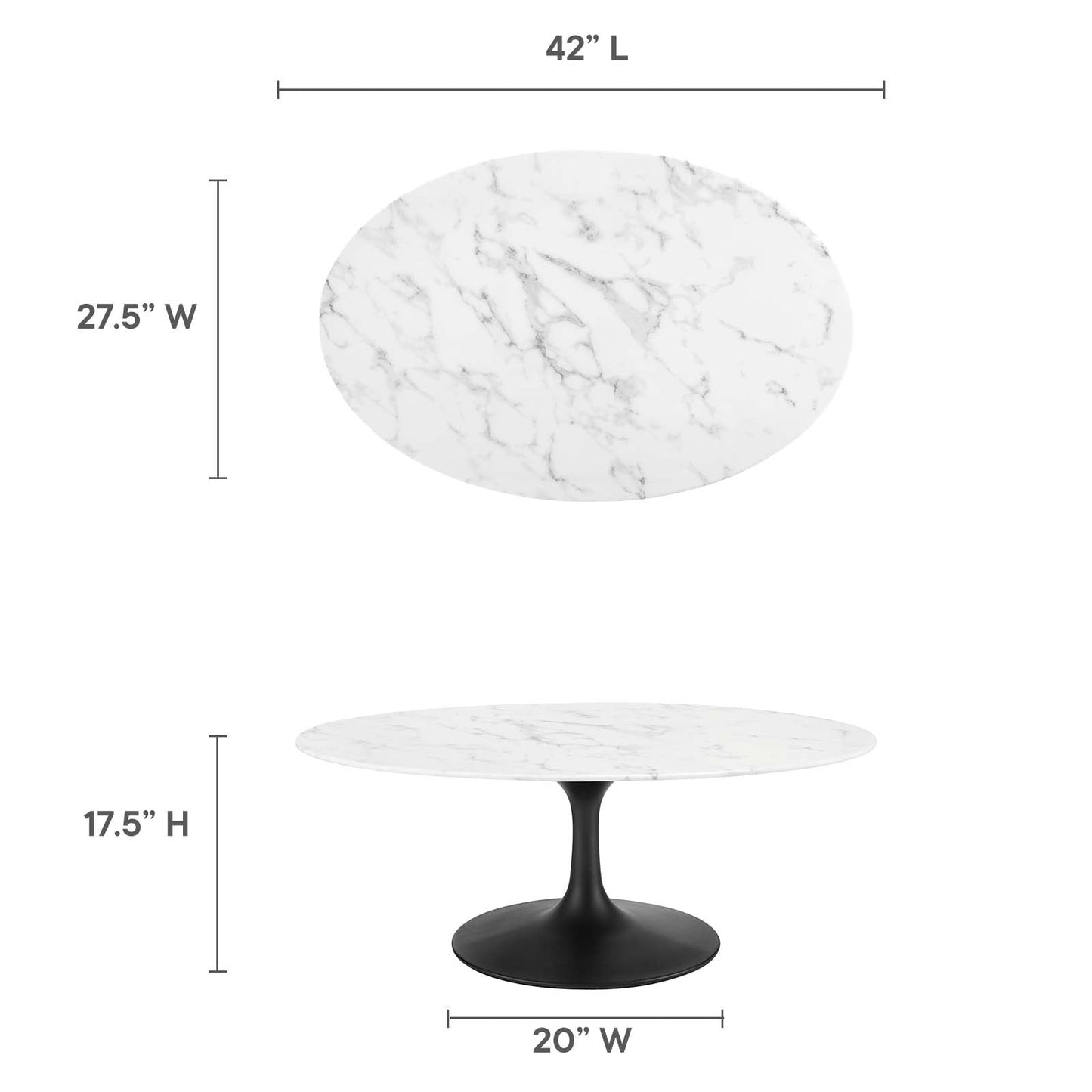 Modway Lippa 42" Oval-Shaped Artificial Marble Coffee Table-EEI-3534 - EEI-3534
