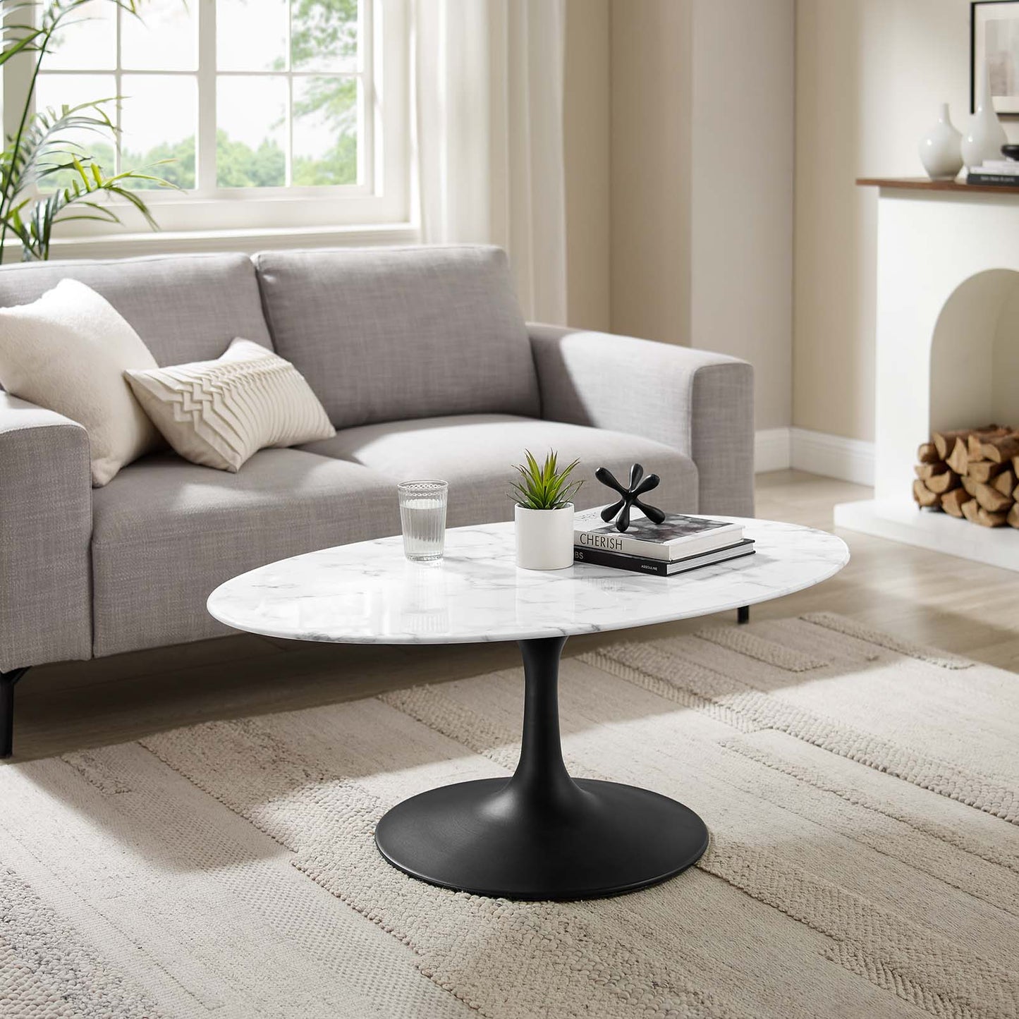 Modway Lippa 42" Oval-Shaped Artificial Marble Coffee Table-EEI-3534 - EEI-3534
