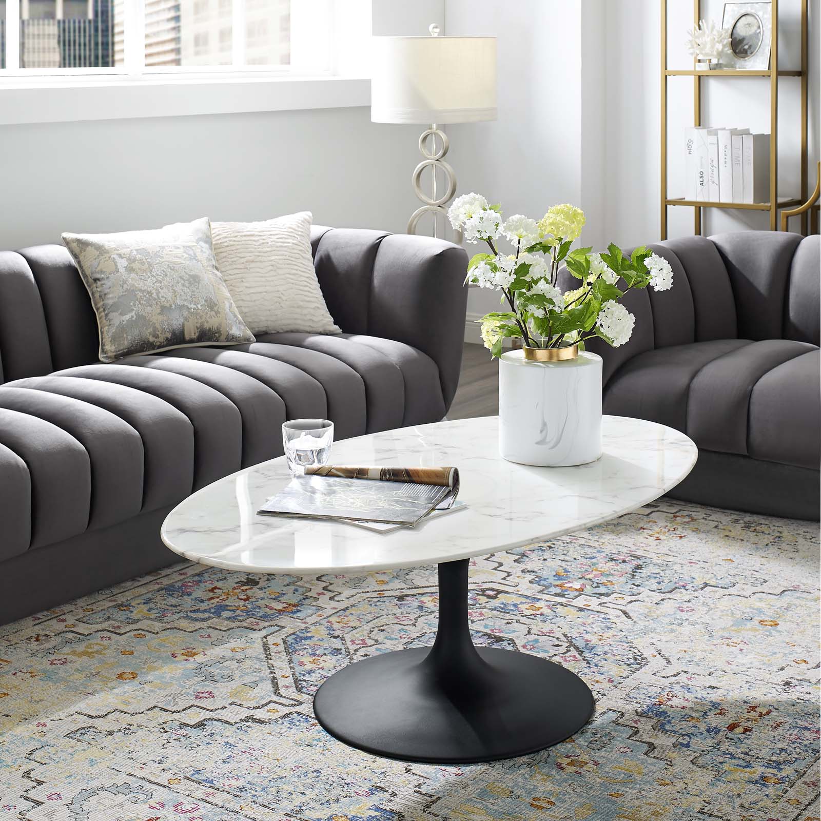Modway Lippa 48" Oval-Shaped Artificial Marble Coffee Table-EEI-3537 | Coffee Tables | Modishstore-3