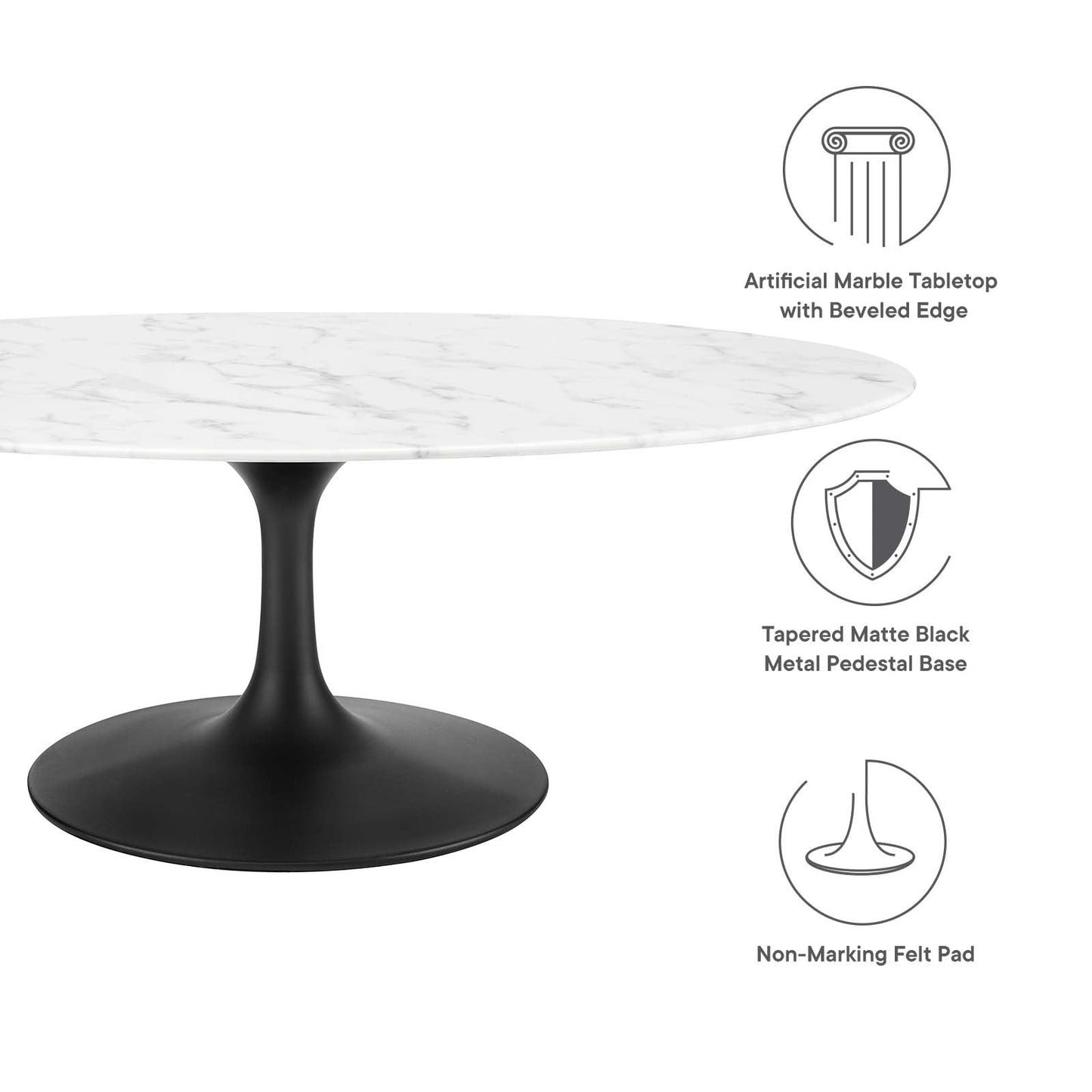 Modway Lippa 48" Oval-Shaped Artificial Marble Coffee Table-EEI-3537 - EEI-3537