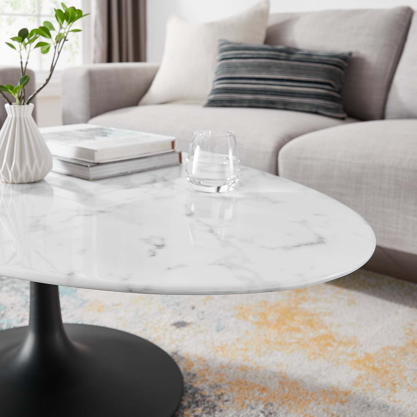 Modway Lippa 48" Oval-Shaped Artificial Marble Coffee Table-EEI-3537 - EEI-3537