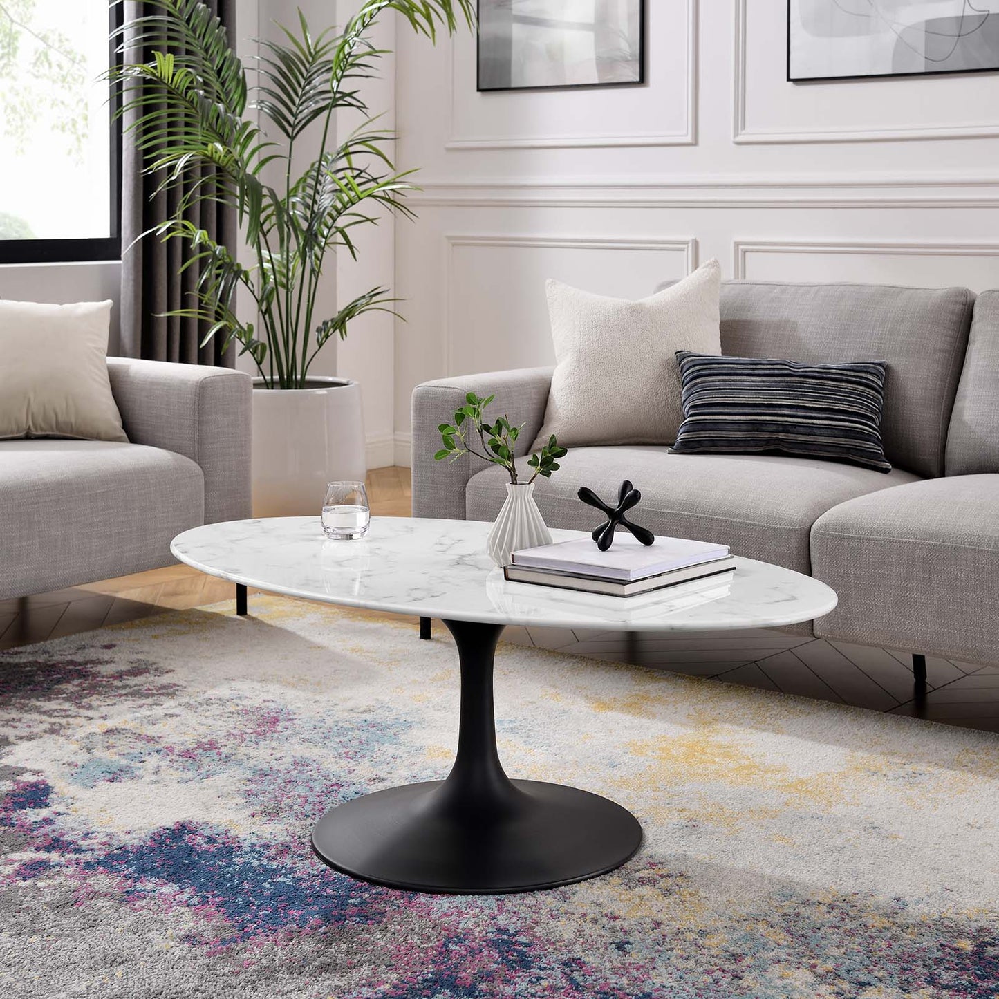 Modway Lippa 48" Oval-Shaped Artificial Marble Coffee Table-EEI-3537 - EEI-3537