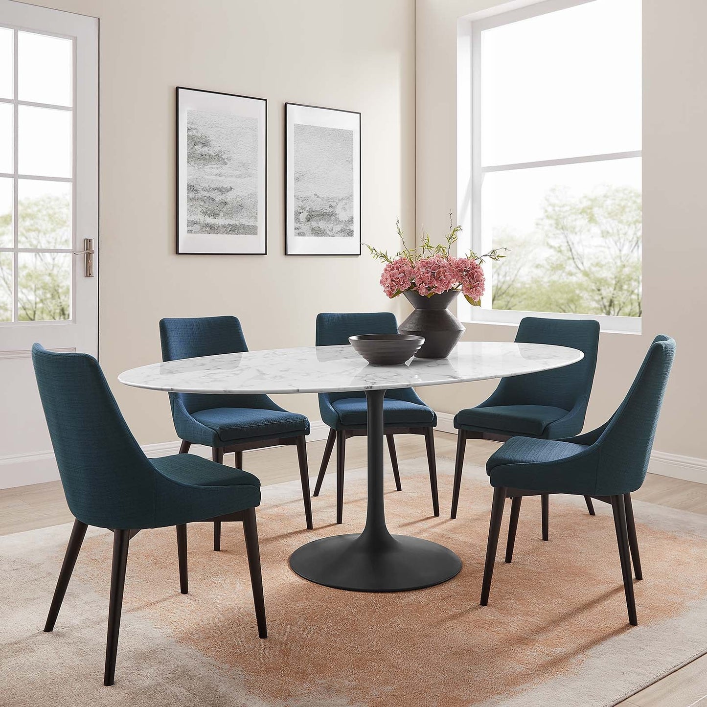 Modway Lippa 78" Oval Artificial Marble Dining Table - EEI-3542
