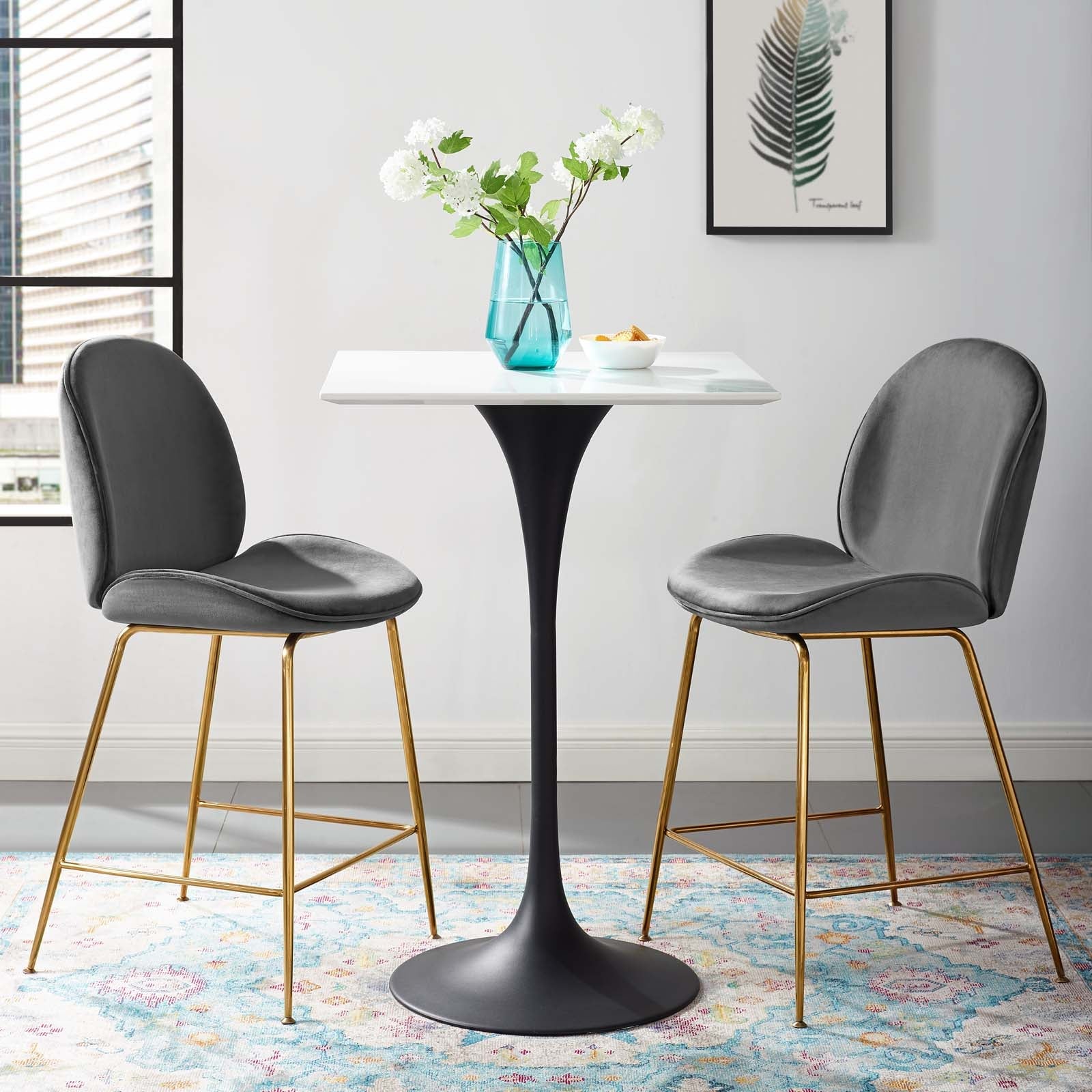 Modway Lippa 28" Square Wood Top Bar Table in White | Bar Table | Modishstore