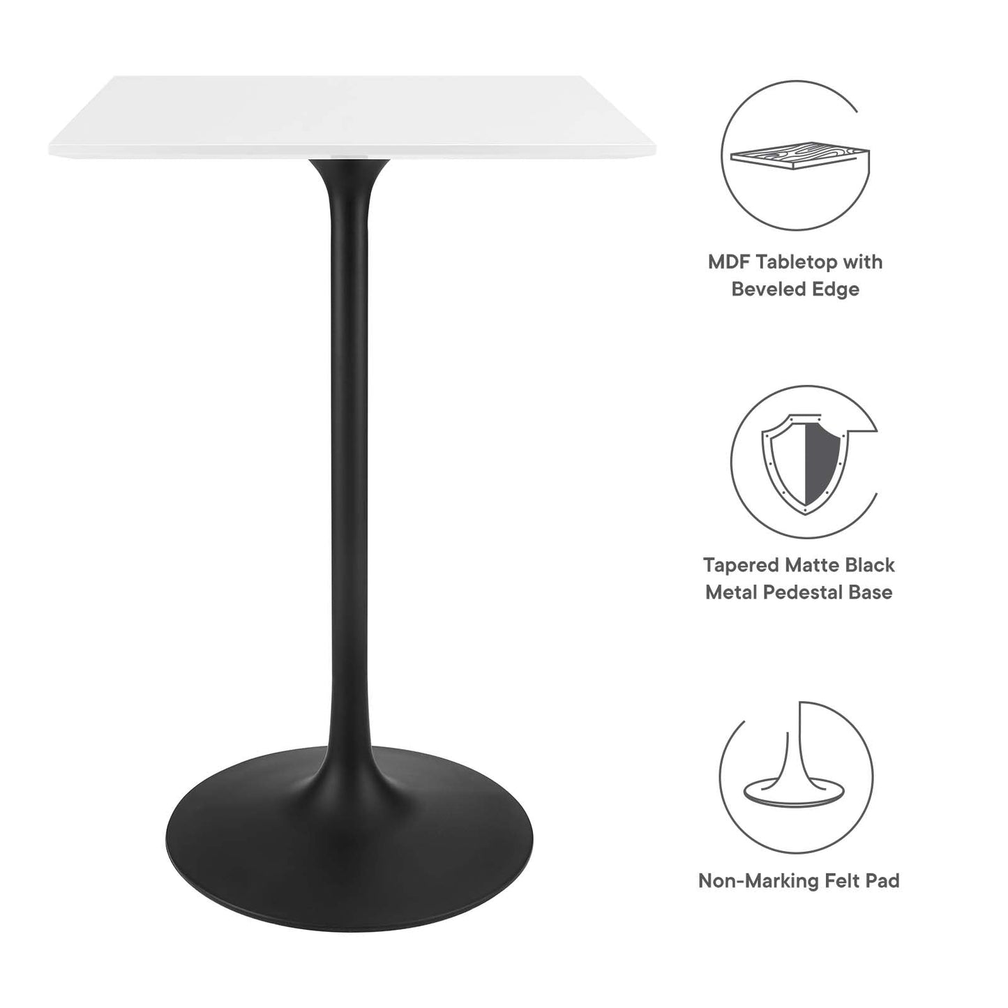 Modway Lippa 28" Square Wood Top Bar Table in White - EEI-3546