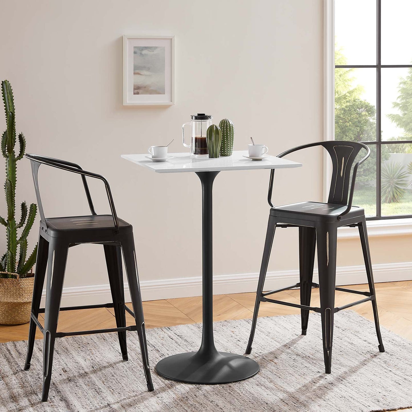Modway Lippa 28" Square Wood Top Bar Table in White - EEI-3546