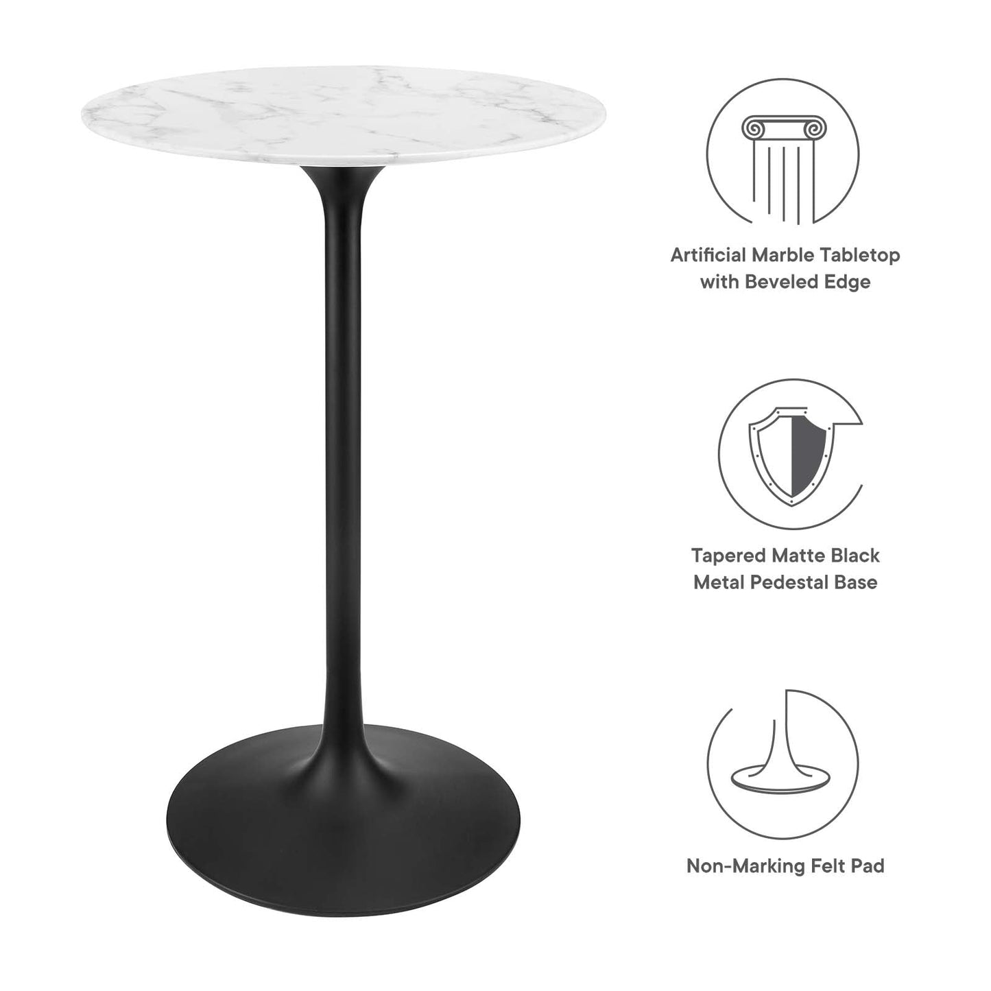 Modway Lippa 28" Round Artificial Marble Bar Table - EEI-3547