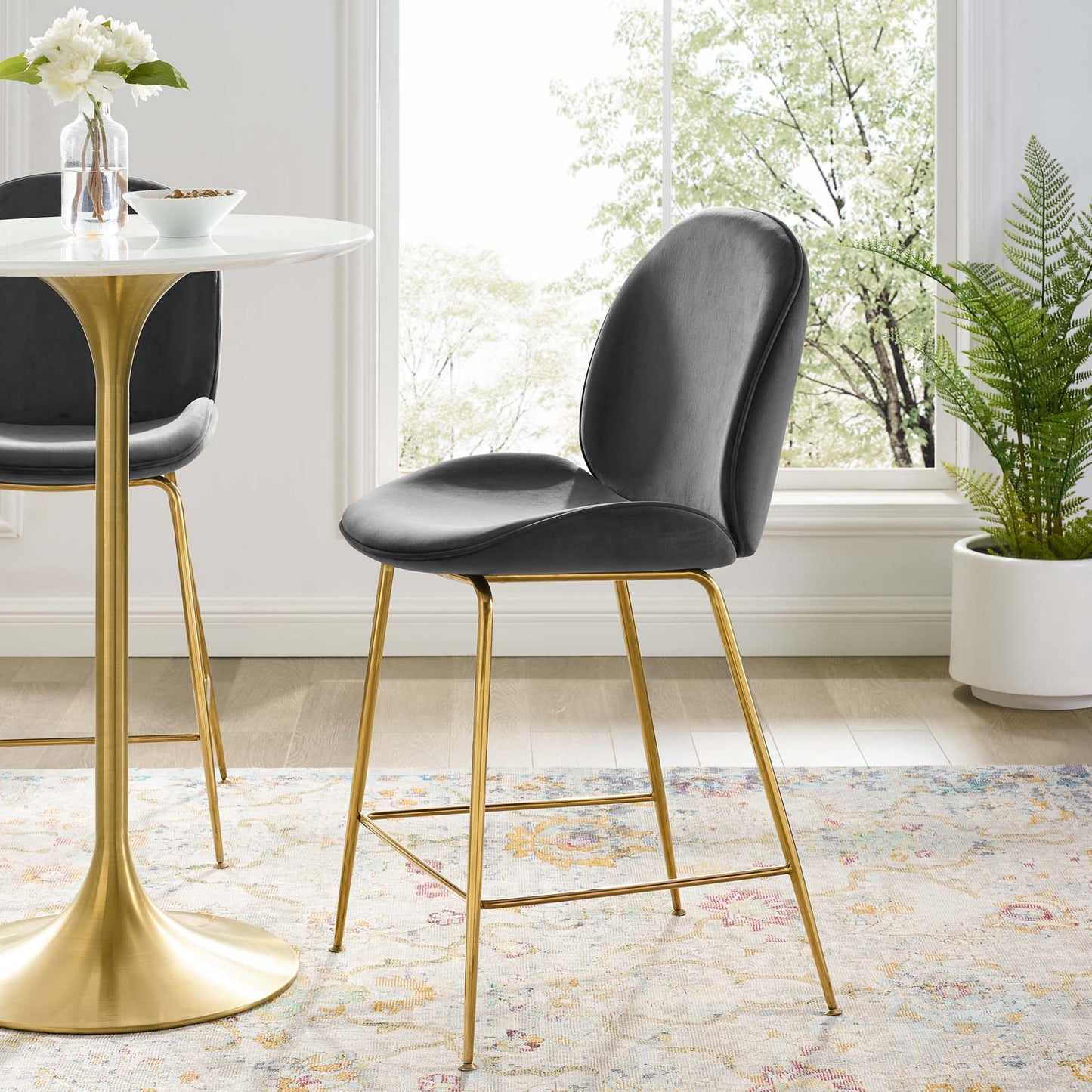 Modway Scoop Gold Stainless Steel Leg Performance Velvet Counter Stool | Counter Stools | Modishstore-6