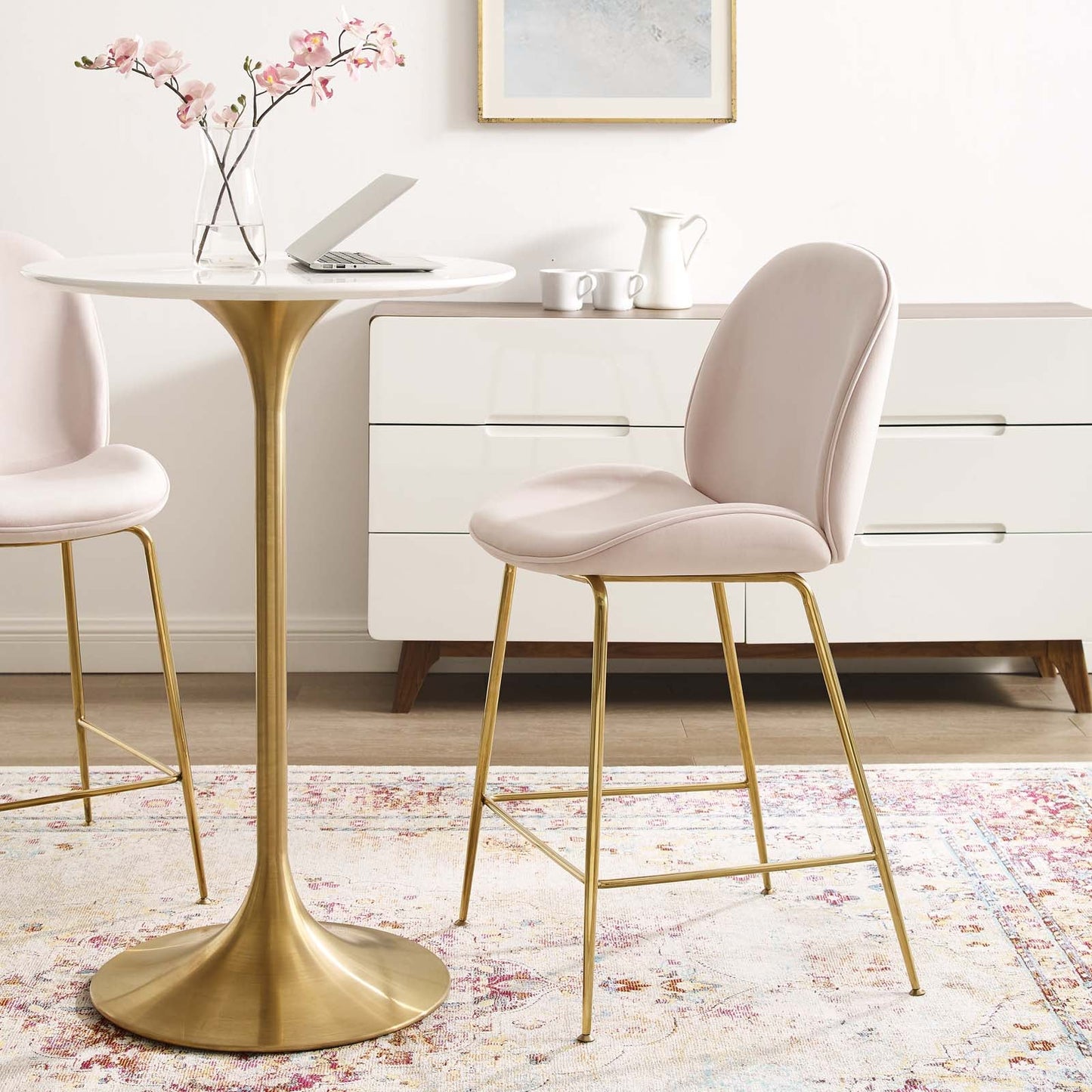 Modway Scoop Gold Stainless Steel Leg Performance Velvet Counter Stool | Counter Stools | Modishstore