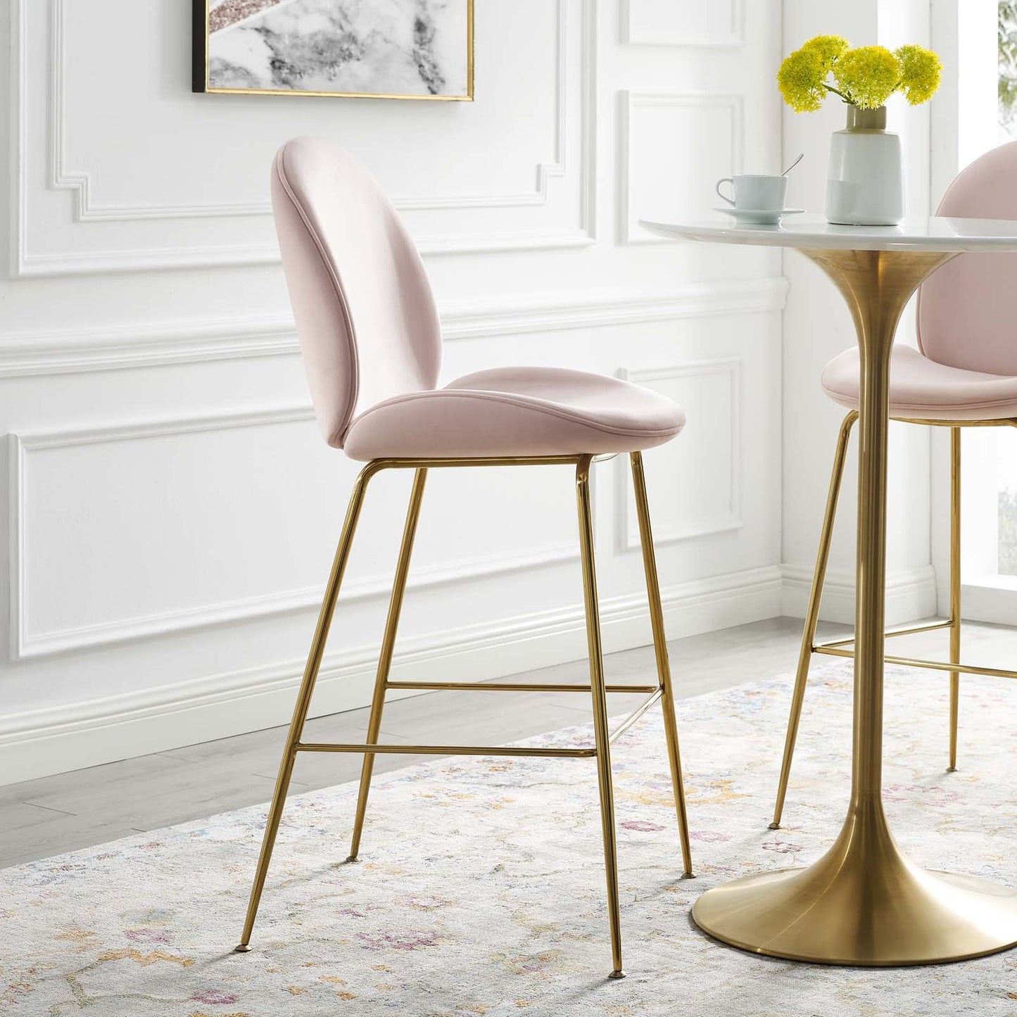 Modway Scoop Gold Stainless Steel Leg Performance Velvet Bar Stool | Bar Stools | Modishstore