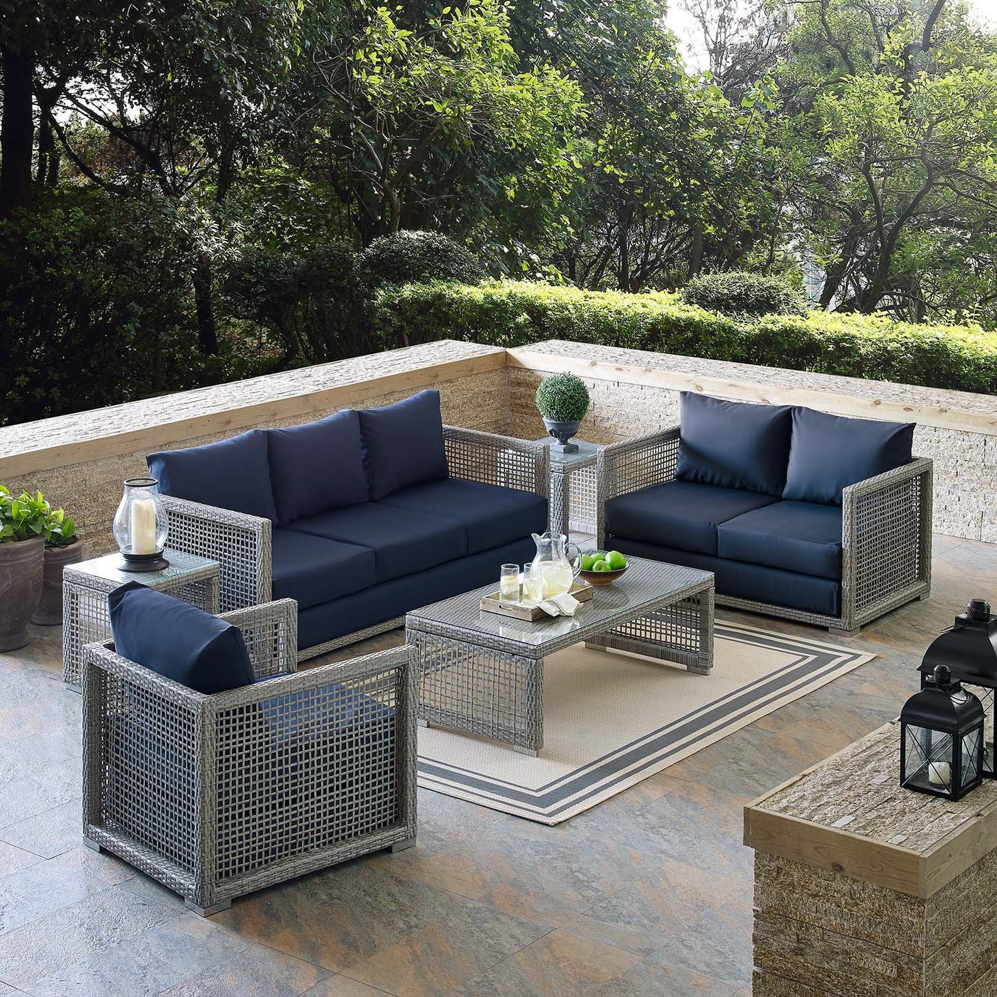 Modway Aura 6 Piece Outdoor Patio Wicker Rattan Set