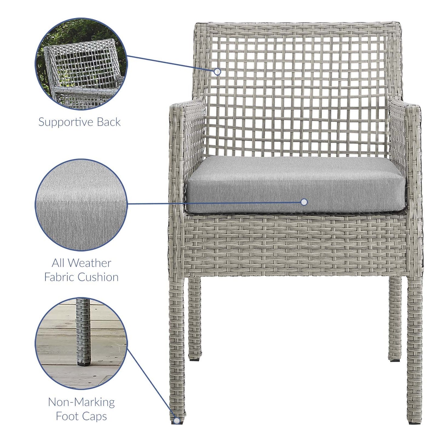 Modway Aura Dining Armchair Outdoor Patio Wicker Rattan Set of 4