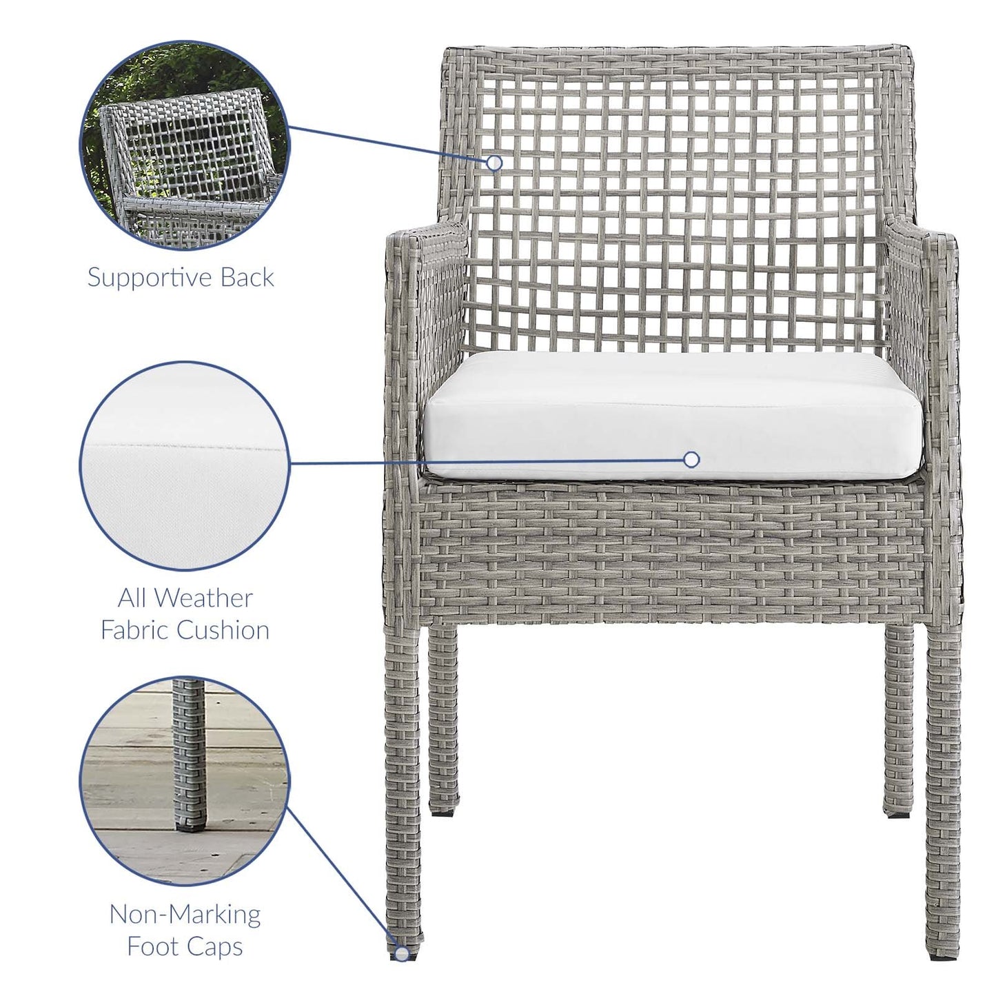 Modway Aura Dining Armchair Outdoor Patio Wicker Rattan Set of 4
