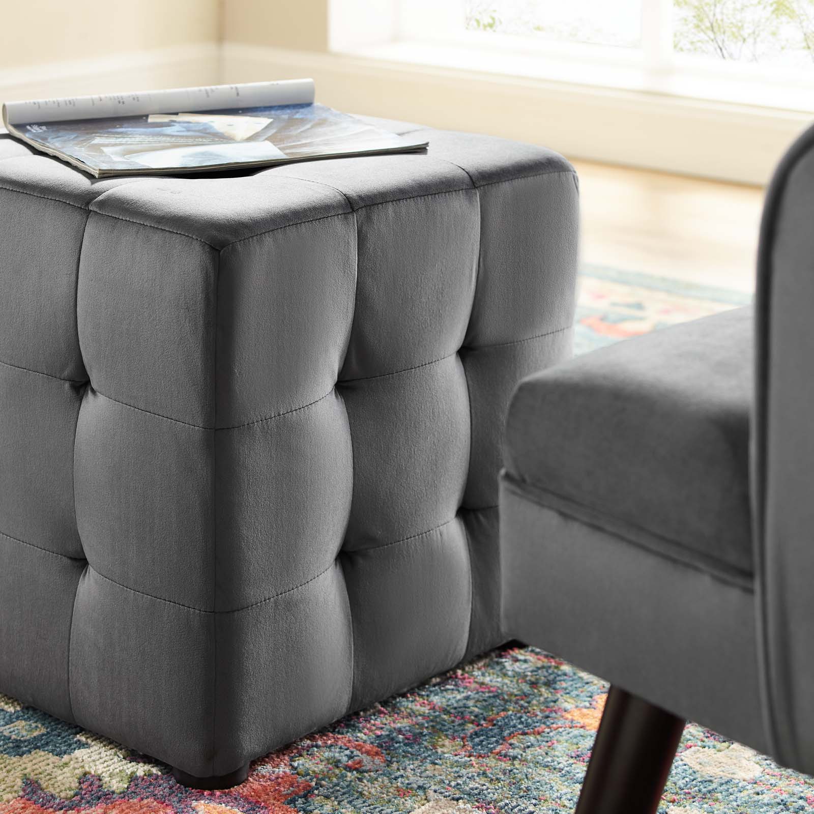 Modway Contour Tufted Cube Performance Velvet Ottoman | Ottomans | 