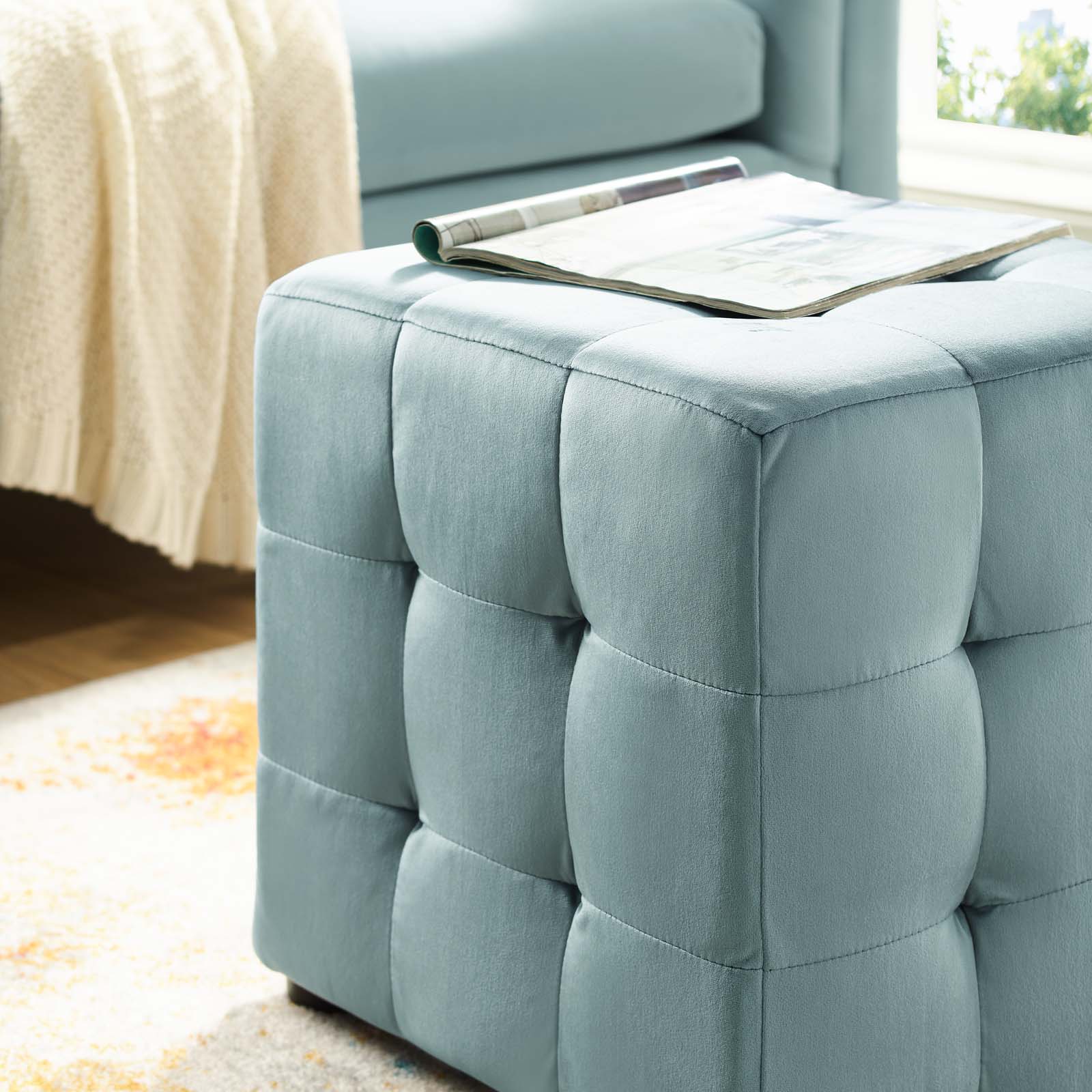 Modway Contour Tufted Cube Performance Velvet Ottoman | Ottomans | 