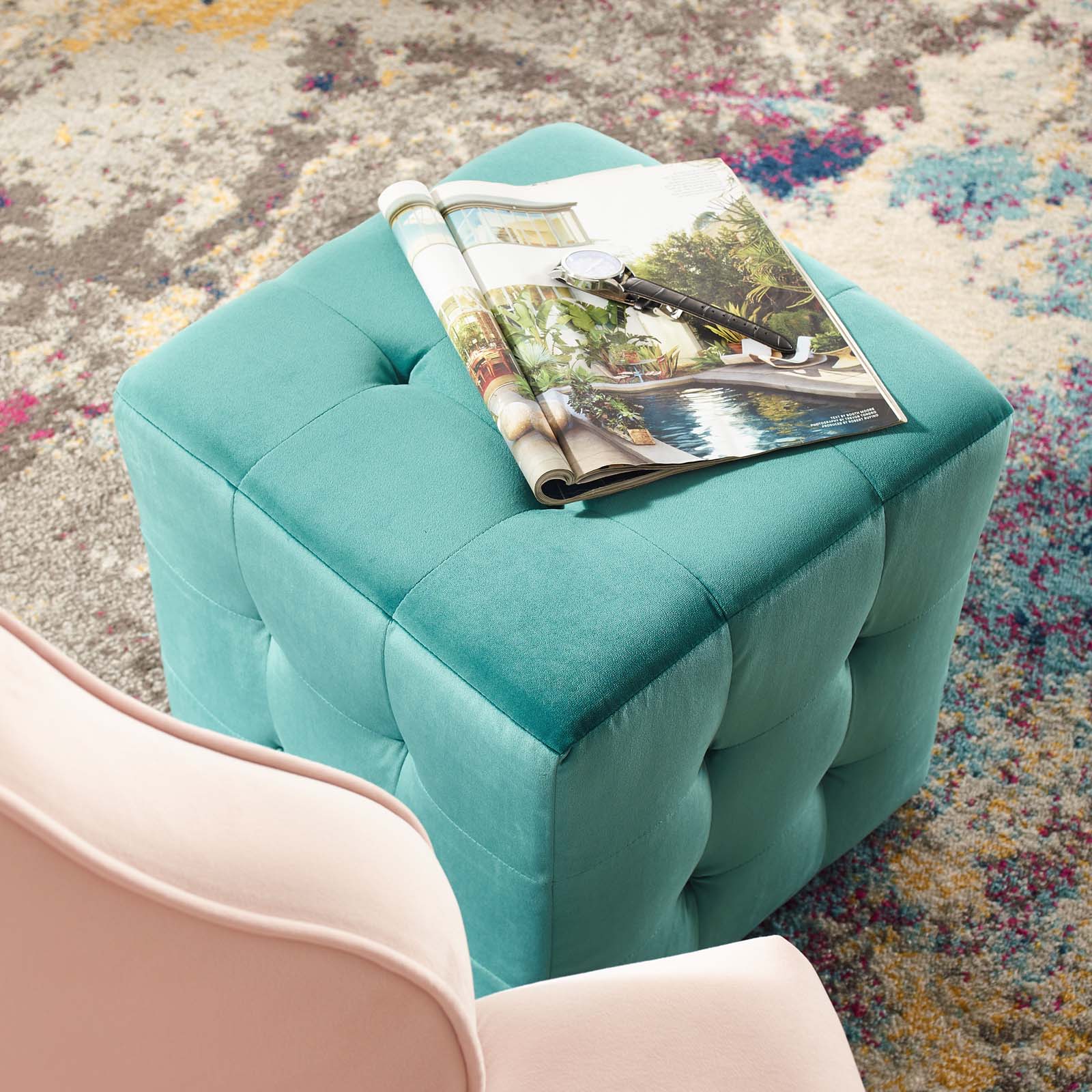 Modway Contour Tufted Cube Performance Velvet Ottoman | Ottomans | 