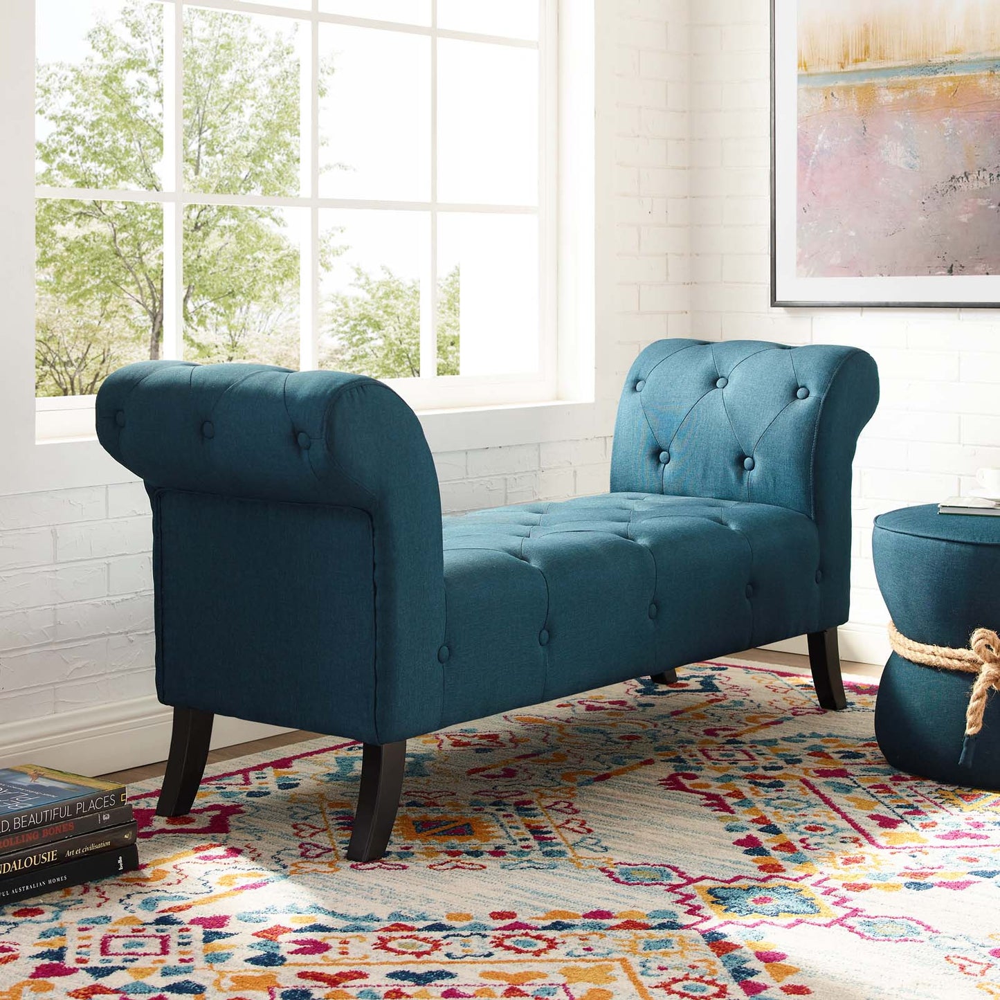 Modway Evince Button Tufted Accent Upholstered Fabric Bench | Stools & Benches | 