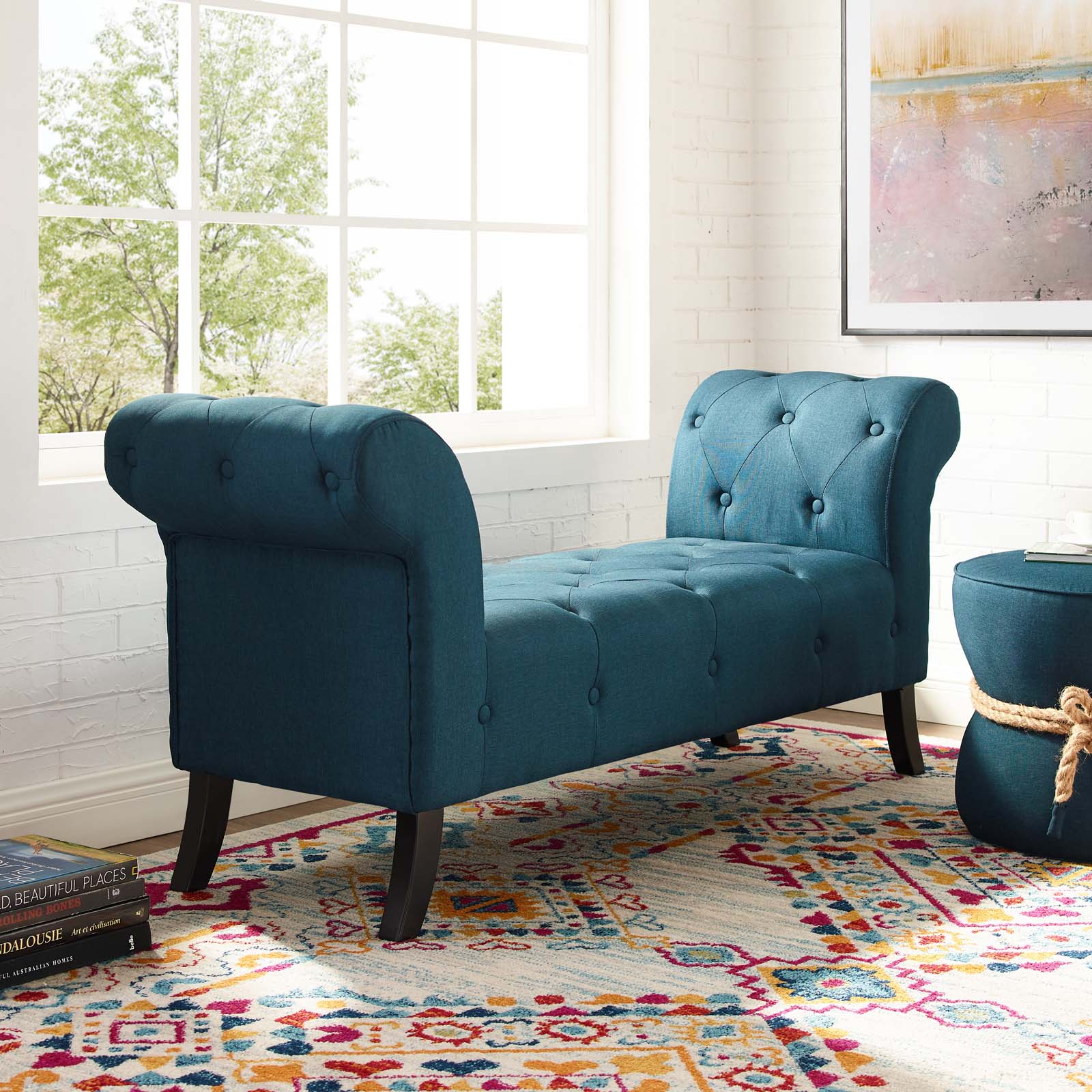 Modway Evince Button Tufted Accent Upholstered Fabric Bench | Stools & Benches | 