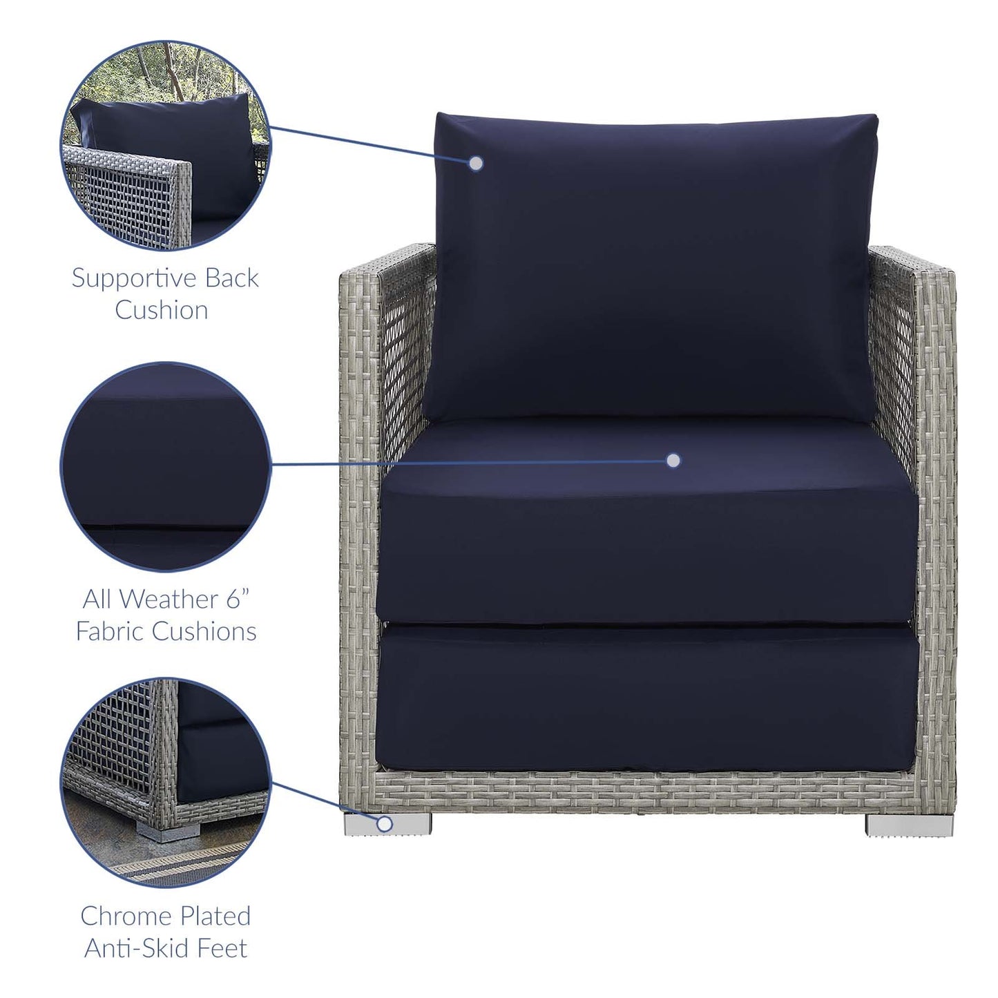 Modway Aura 3 Piece Outdoor Patio Wicker Rattan Set