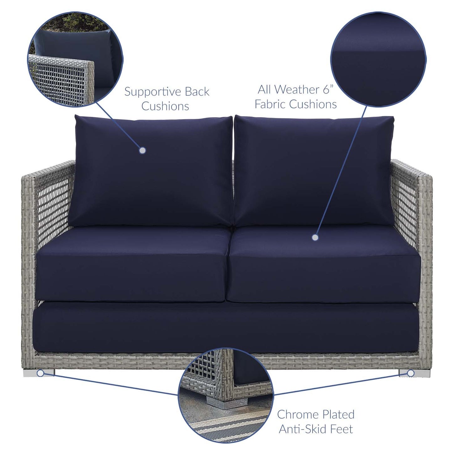 Modway Aura 3 Piece Outdoor Patio Wicker Rattan Set