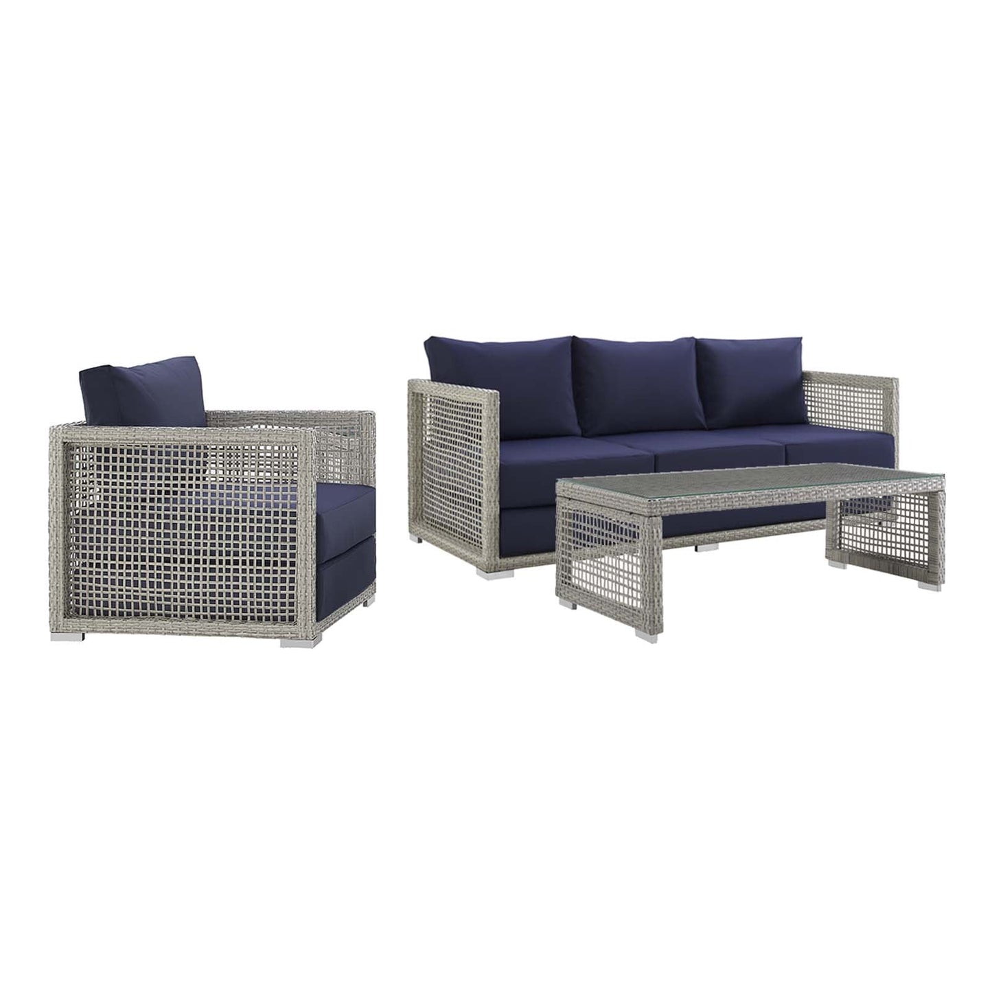 Aura 3 Piece Outdoor Patio Wicker Rattan Set by Modway | Outdoor Sofas, Loveseats & Sectionals