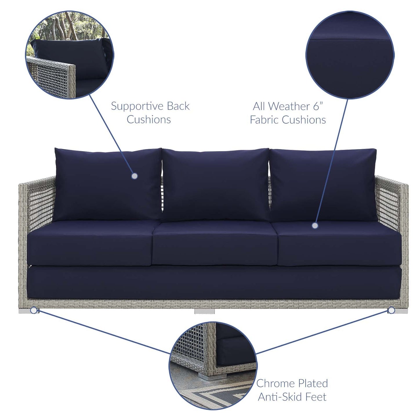 Modway Aura 3 Piece Outdoor Patio Wicker Rattan Set