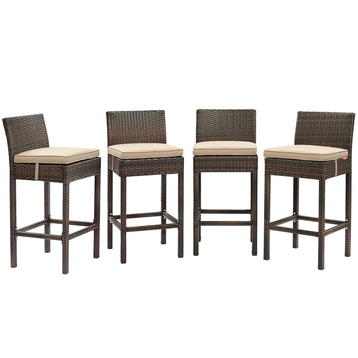 Modway Conduit Bar Stool Outdoor Patio Wicker Rattan Set of 4 | Bar Stools | 